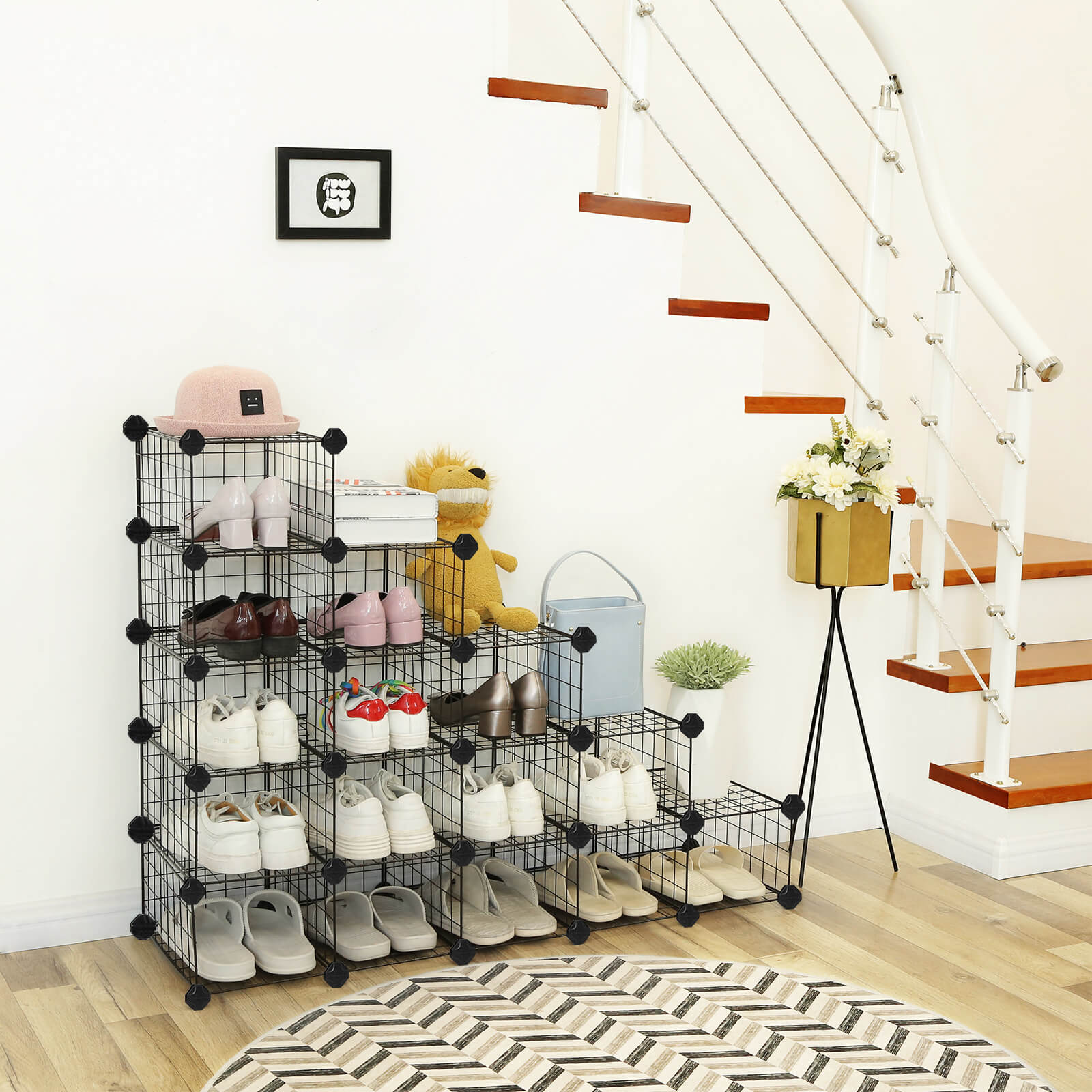 Modular Cube Shoe Organizer - Metal Wire - White - DIY Closet Cabinet with Modular Shelving Grids