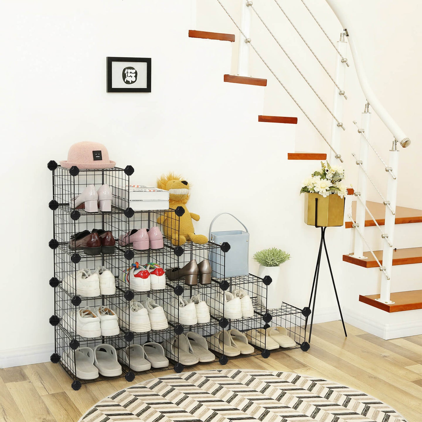 Modular Cube Shoe Organizer - Metal Wire - White - DIY Closet Cabinet with Modular Shelving Grids