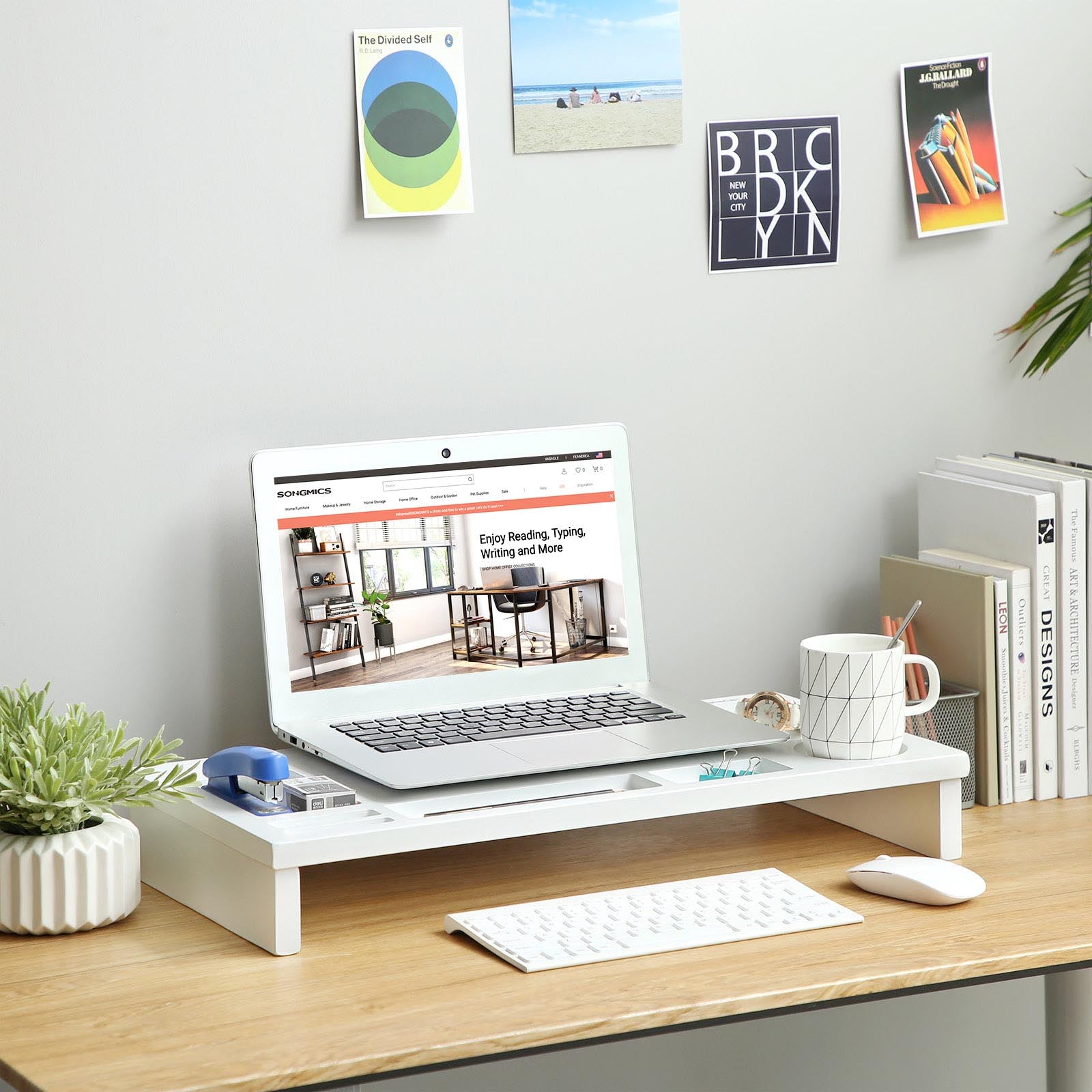 Monitor Stand - Bamboo - Natural - Desktop Organizer with Storage