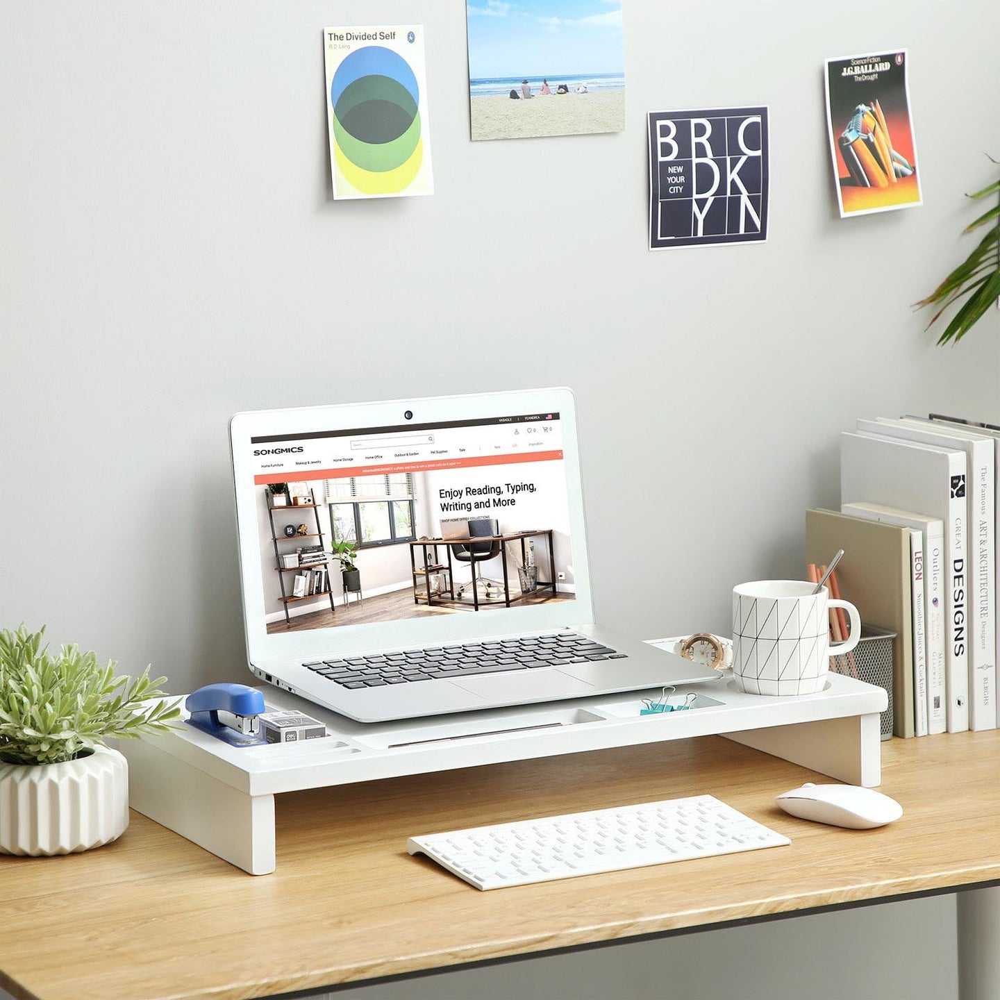 Monitor Stand - Bamboo - Natural - Desktop Organizer with Storage