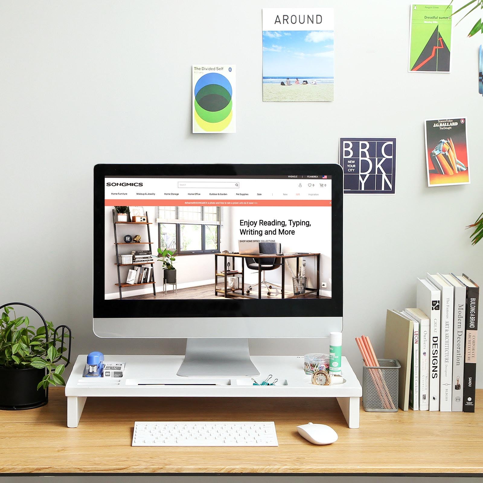 Monitor Stand - Bamboo - Natural - Desktop Organizer with Storage