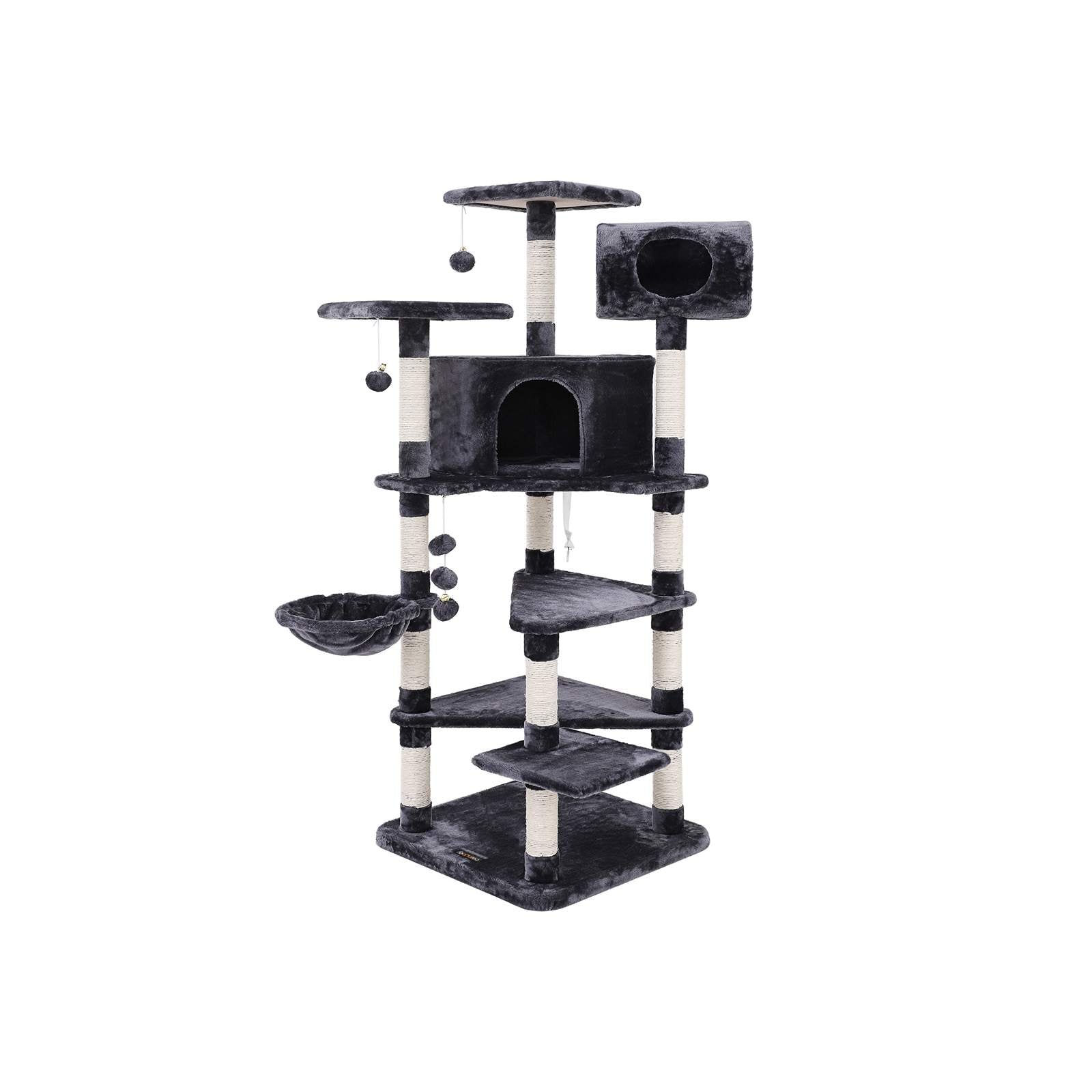 Multi-Level Cat Tree - Engineered Wood - Smoky Grey - Spacious Design