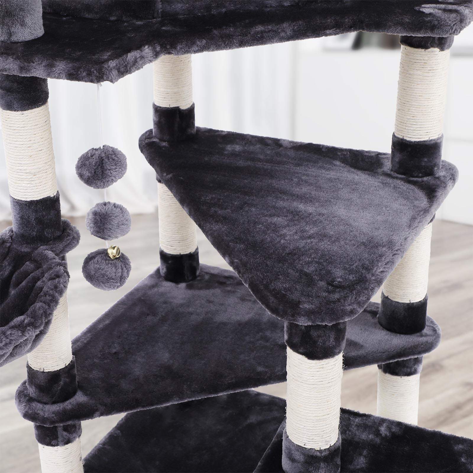Multi-Level Cat Tree - Engineered Wood - Smoky Grey - Spacious Design