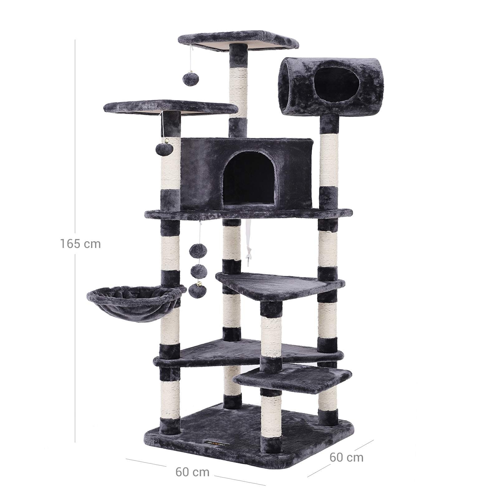 Multi-Level Cat Tree - Engineered Wood - Smoky Grey - Spacious Design