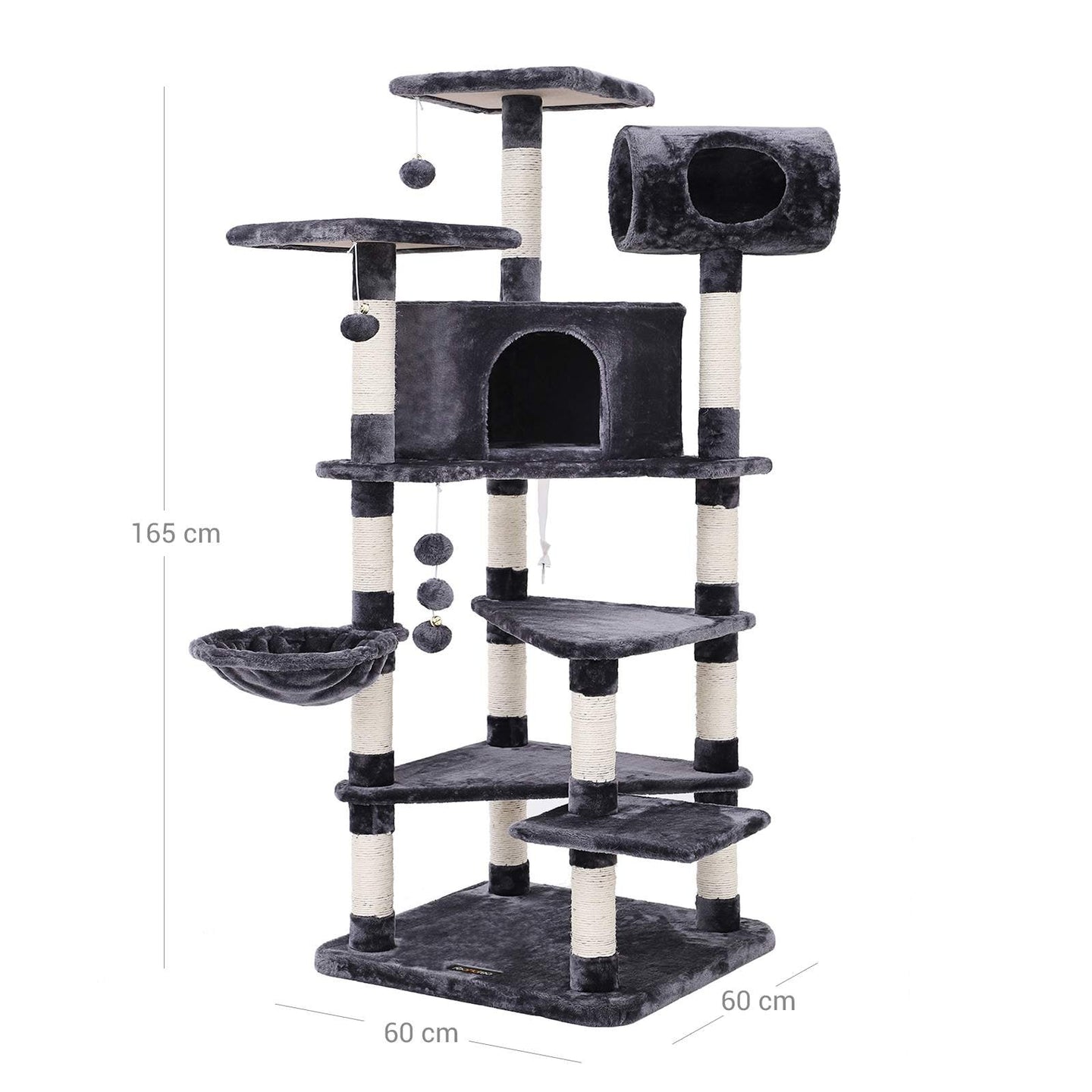 Multi-Level Cat Tree - Engineered Wood - Smoky Grey - Spacious Design