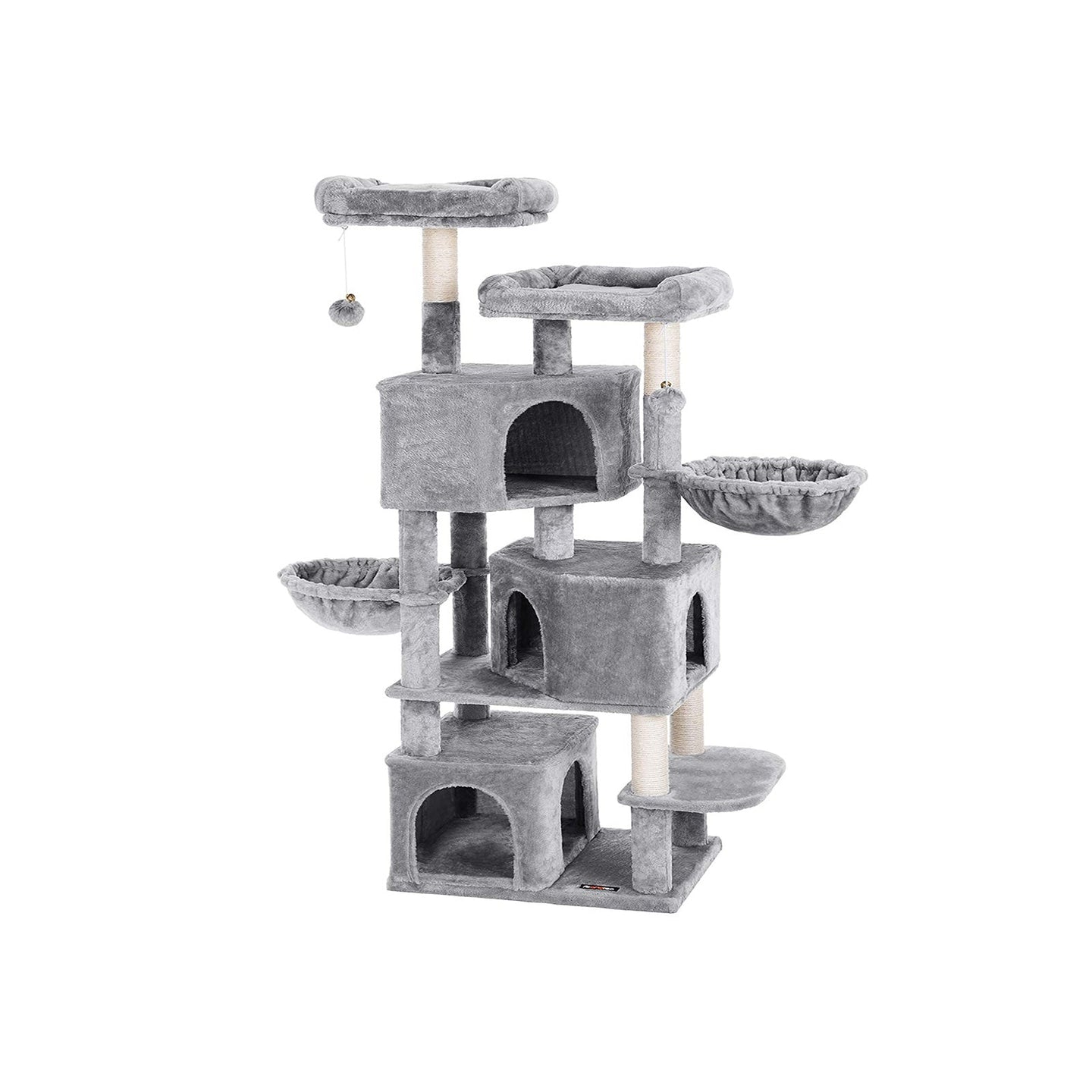Cat Tower - 3-Level with Cat Caves - Engineered Wood - Light Grey