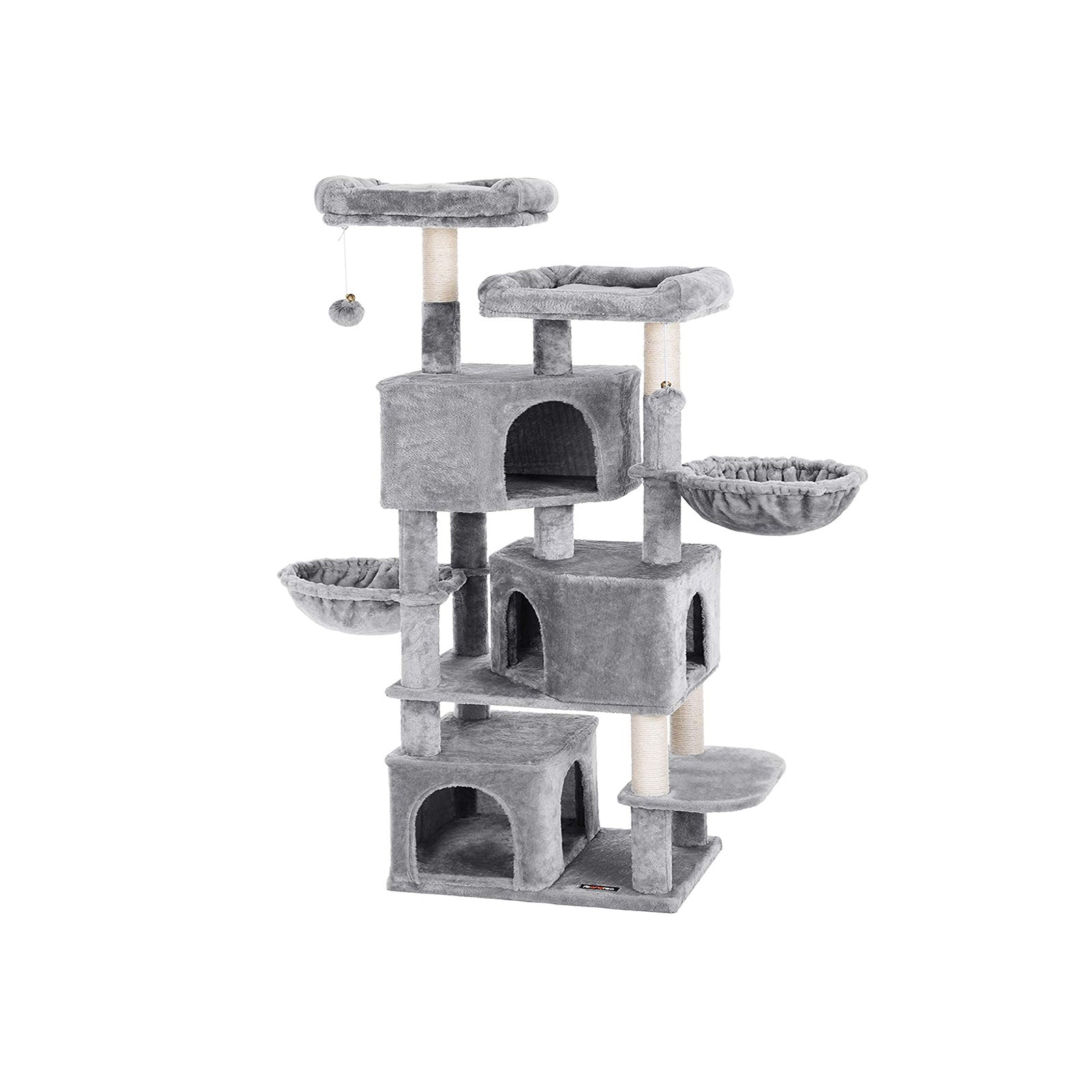 Cat Tower - 3-Level with Cat Caves - Engineered Wood - Light Grey