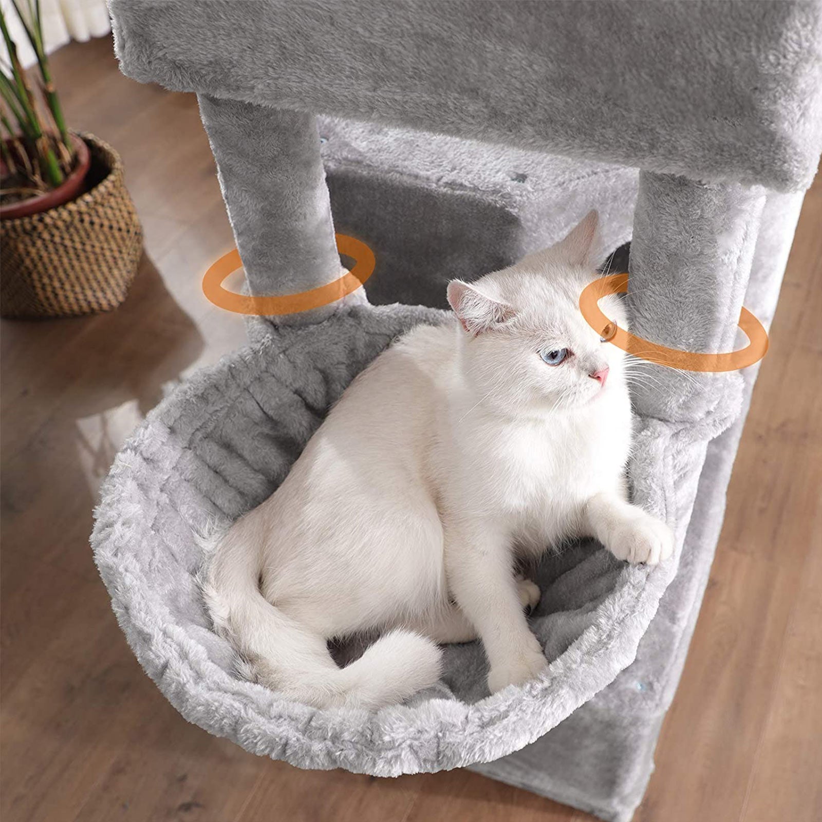 Cat Tower - 3-Level with Cat Caves - Engineered Wood - Light Grey