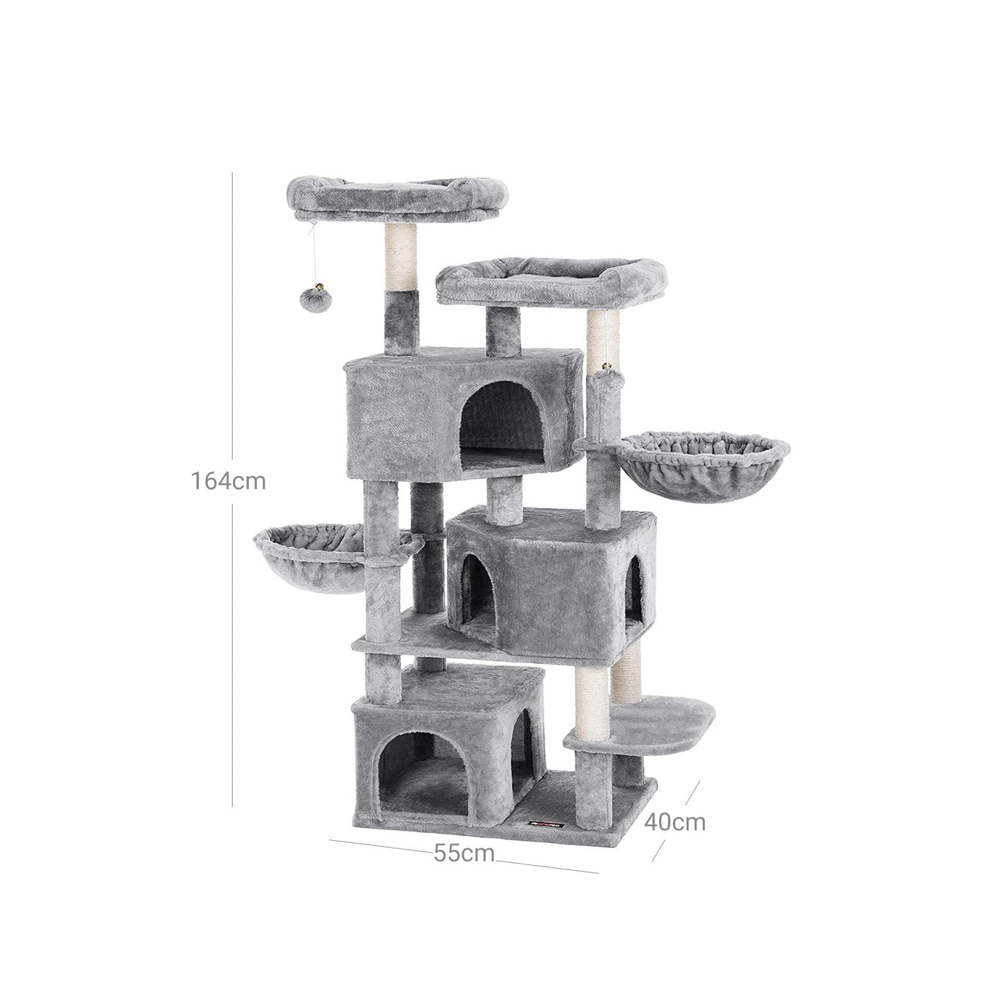 Cat Tower - 3-Level with Cat Caves - Engineered Wood - Light Grey