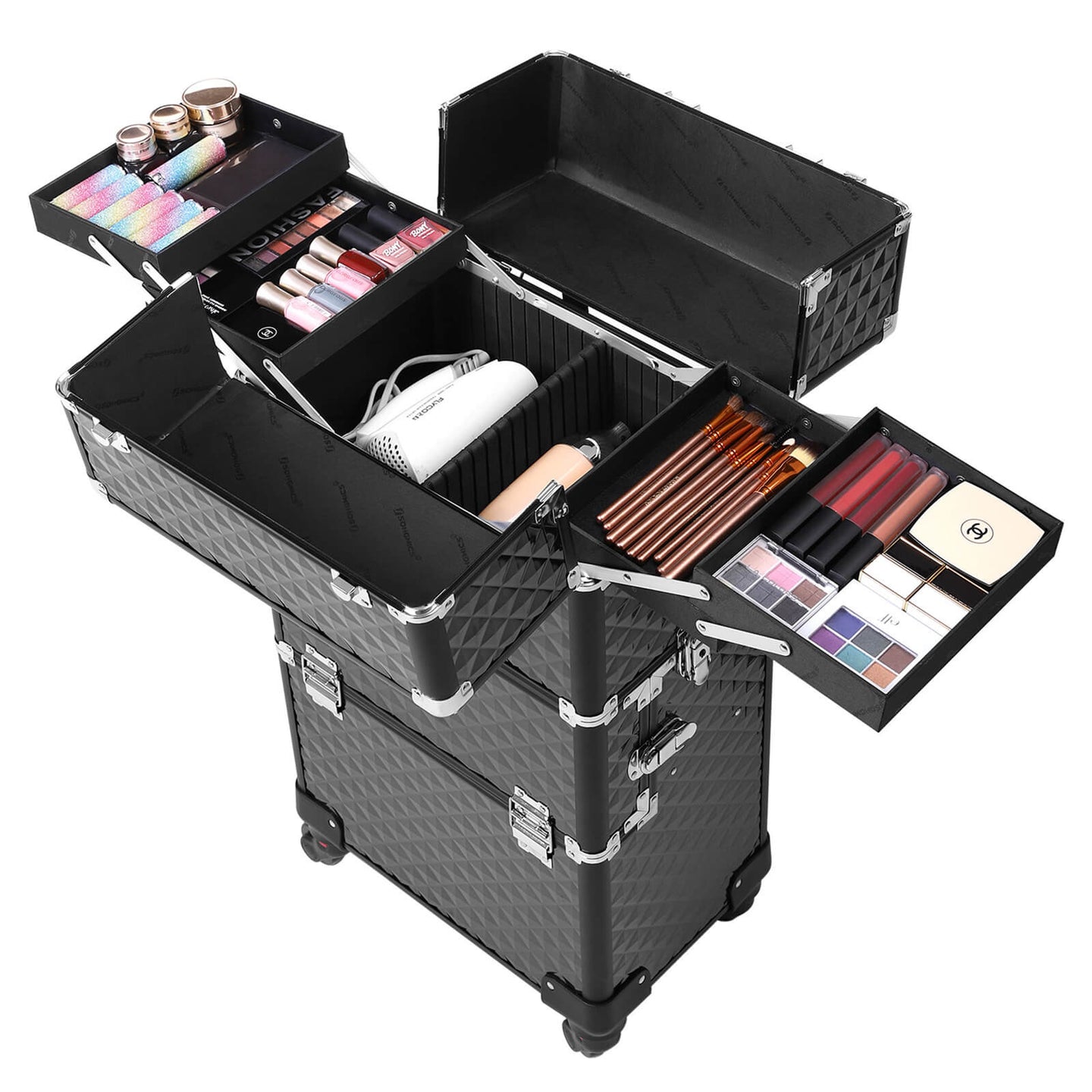 Nail Art Trolley - Aluminum - Black - 75 cm Packing Organizer