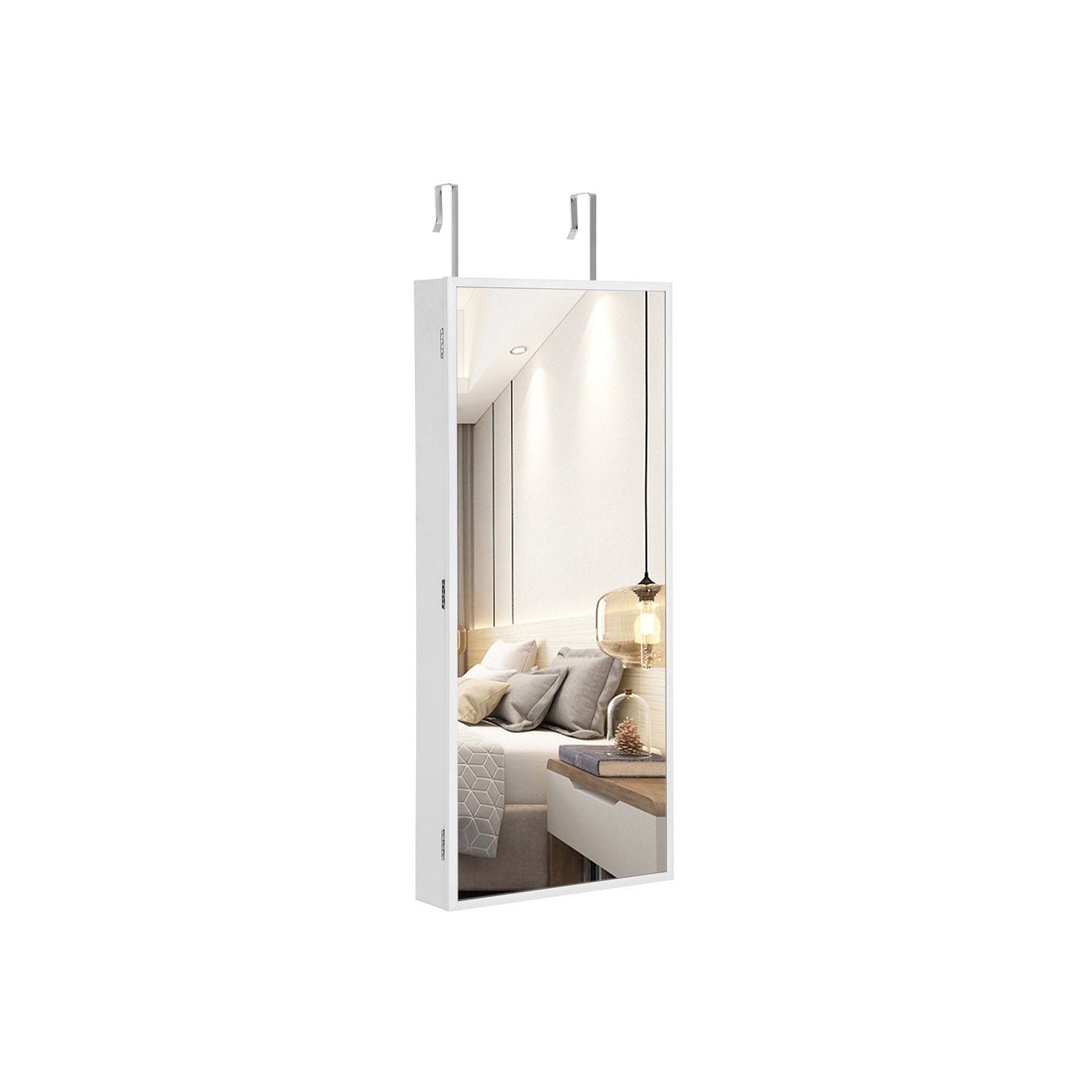 Jewelry Armoire - Wood - White - Wall-Mounted with LED Lighting and Full-Length Mirror