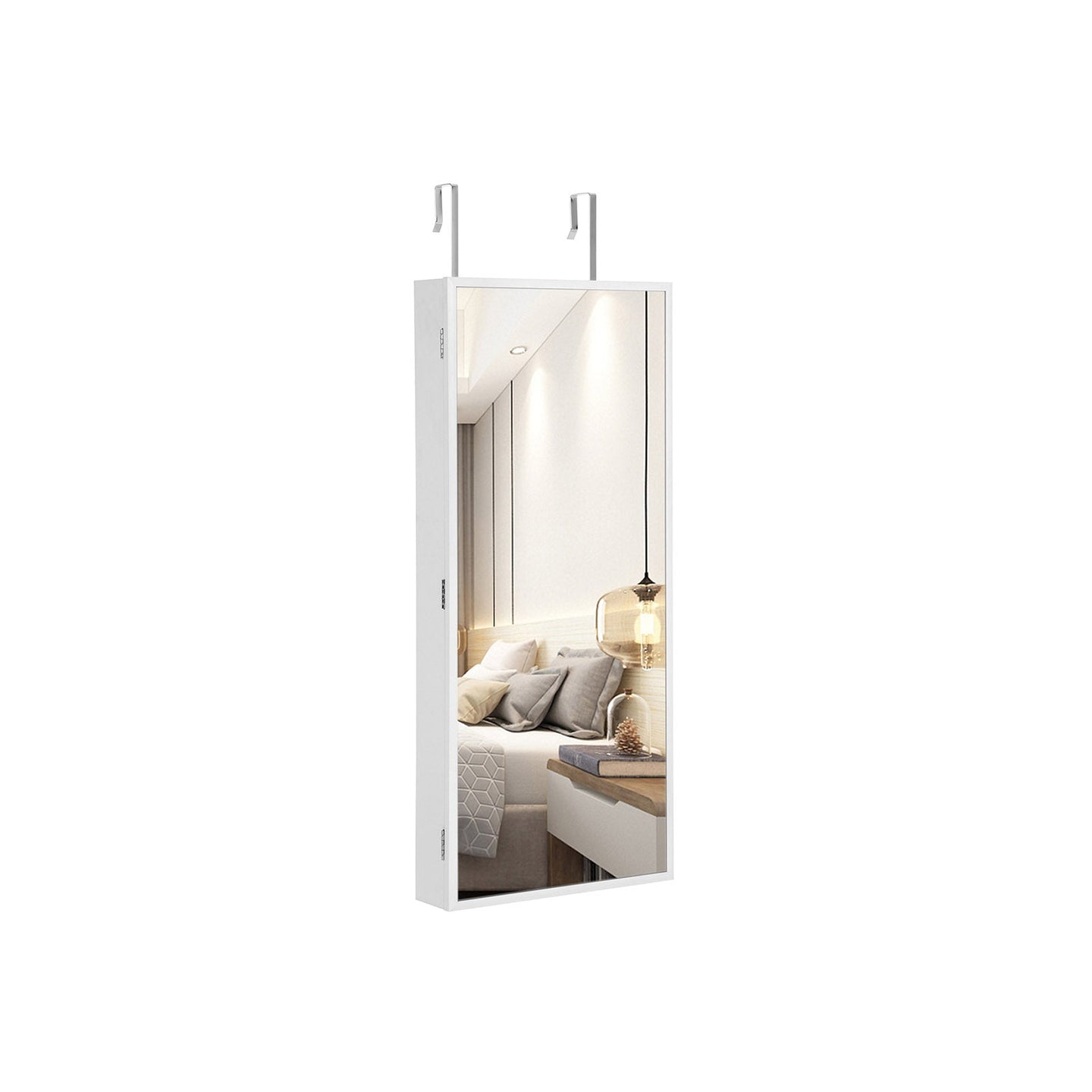 Jewelry Armoire - Wood - White - Wall-Mounted with LED Lighting and Full-Length Mirror