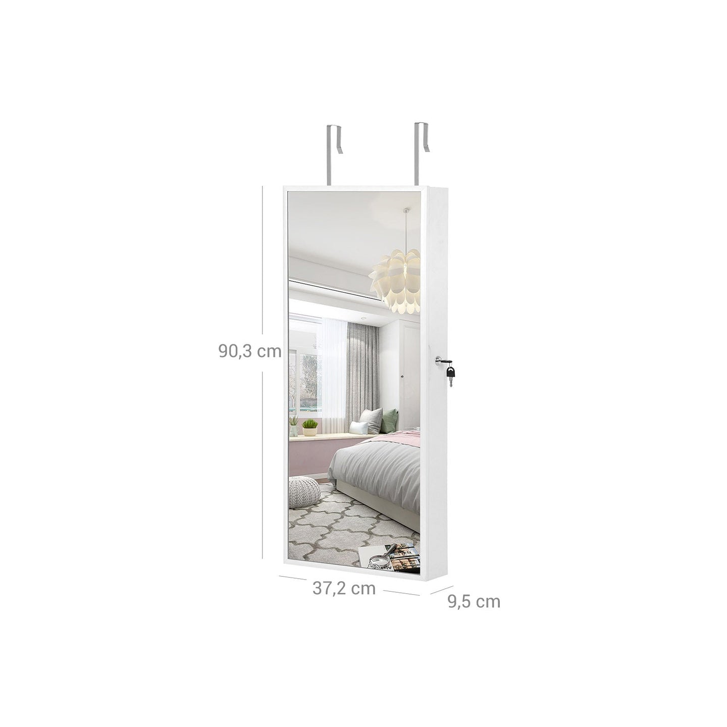 Jewelry Armoire - Wood - White - Wall-Mounted with LED Lighting and Full-Length Mirror