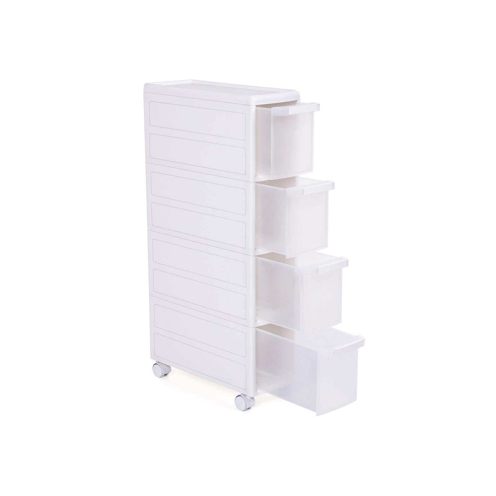 Narrow Gap Storage Shelf - PP Plastic - White - 4-Tier Detachable Design with Wheels