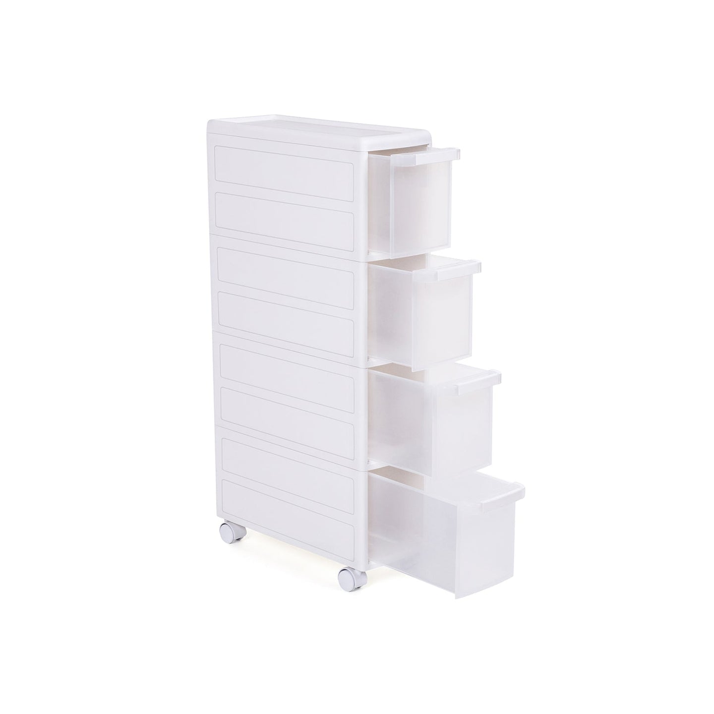 Narrow Gap Storage Shelf - PP Plastic - White - 4-Tier Detachable Design with Wheels