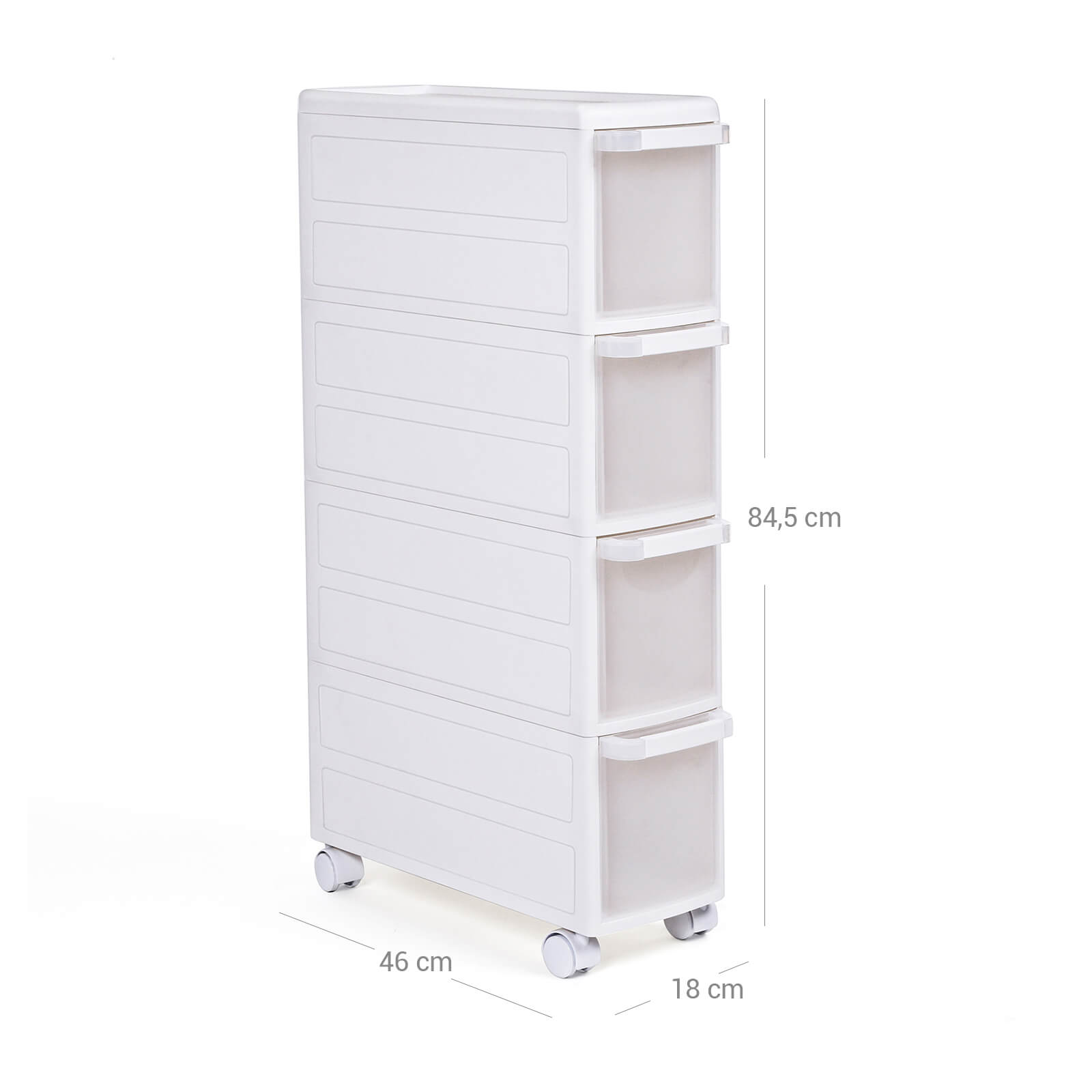 Narrow Gap Storage Shelf - PP Plastic - White - 4-Tier Detachable Design with Wheels