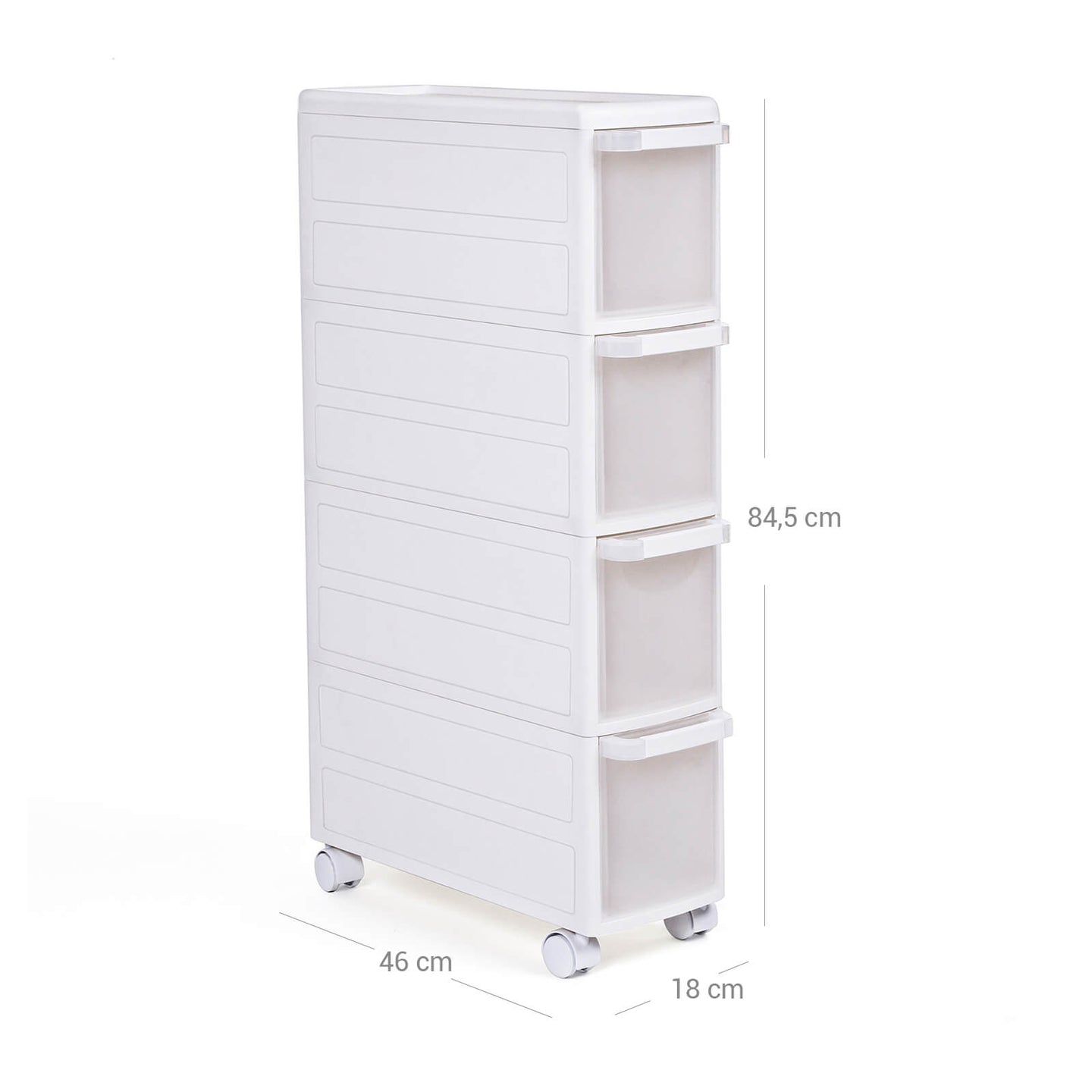 Narrow Gap Storage Shelf - PP Plastic - White - 4-Tier Detachable Design with Wheels