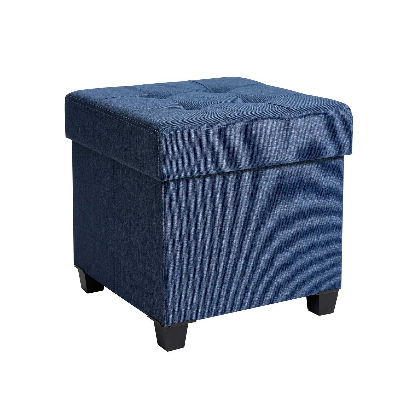 Collapsible Cube Ottoman - Fabric - Navy Blue - Versatile Storage and Foot Stool with Wooden Feet