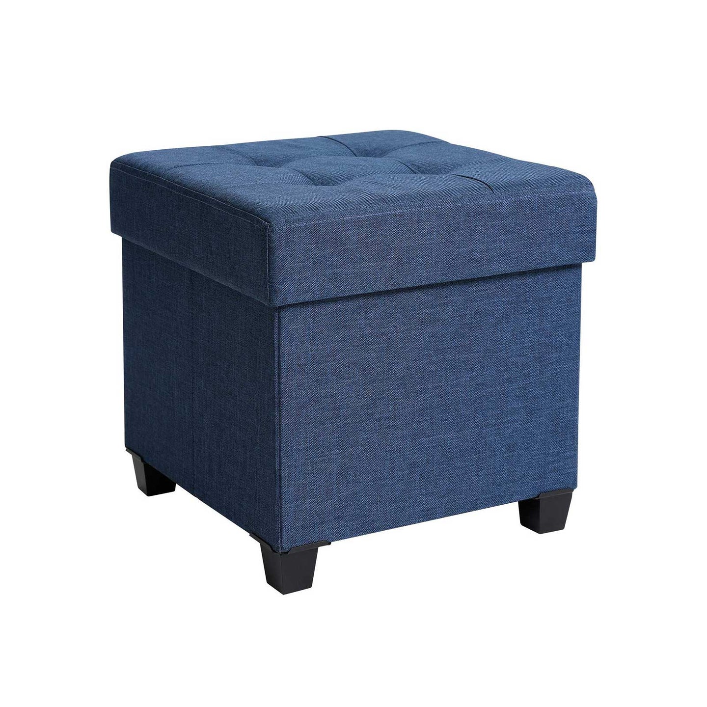 Collapsible Cube Ottoman - Fabric - Navy Blue - Versatile Storage and Foot Stool with Wooden Feet