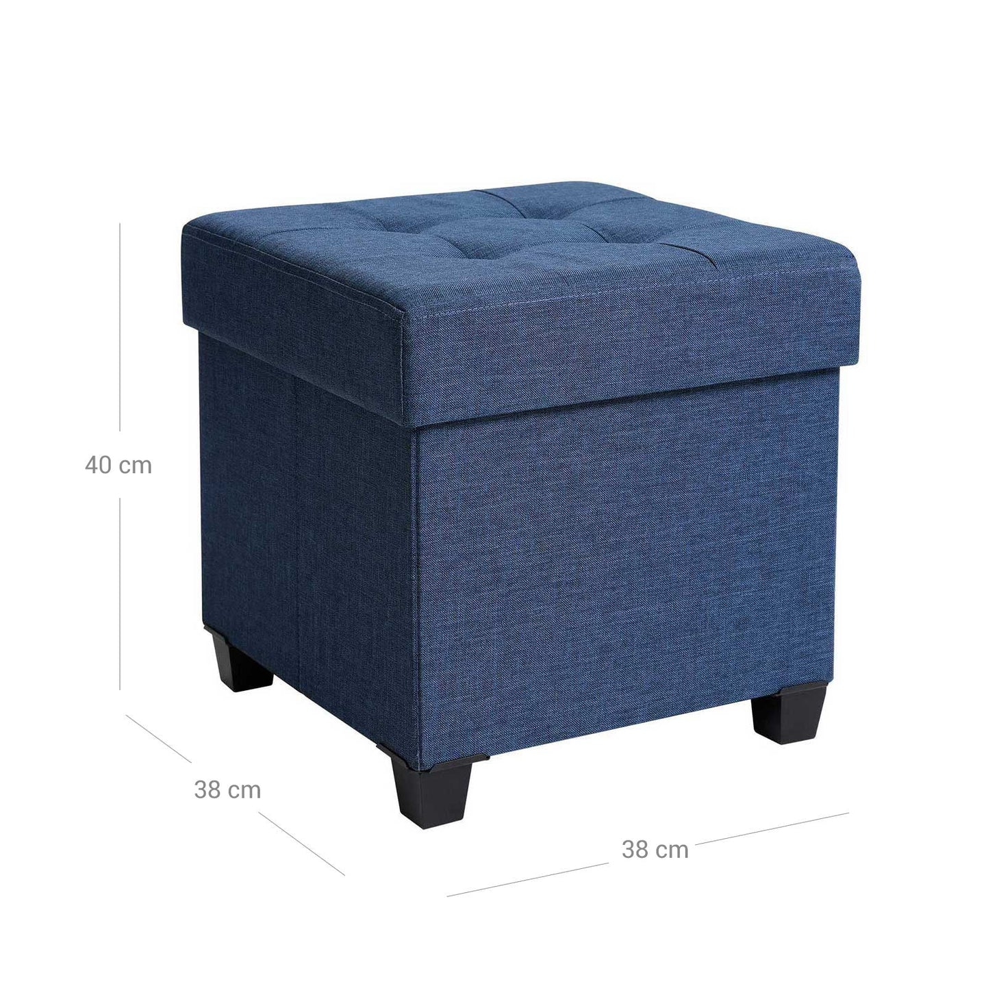 Collapsible Cube Ottoman - Fabric - Navy Blue - Versatile Storage and Foot Stool with Wooden Feet