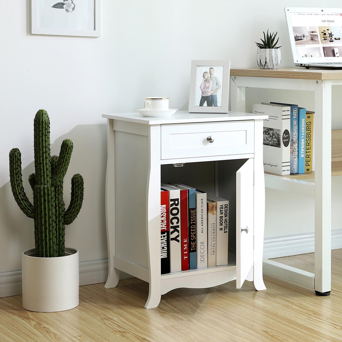 Nightstand - White - Wooden