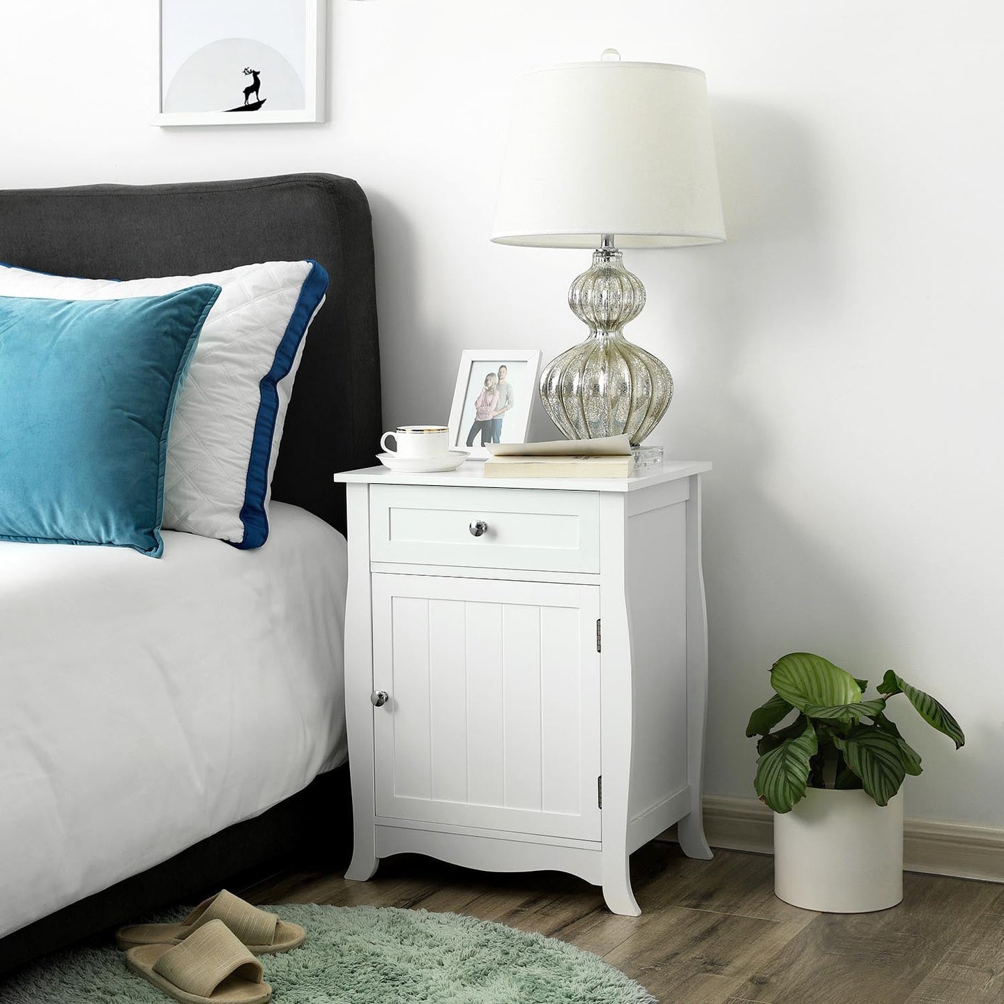 Nightstand - White - Wooden