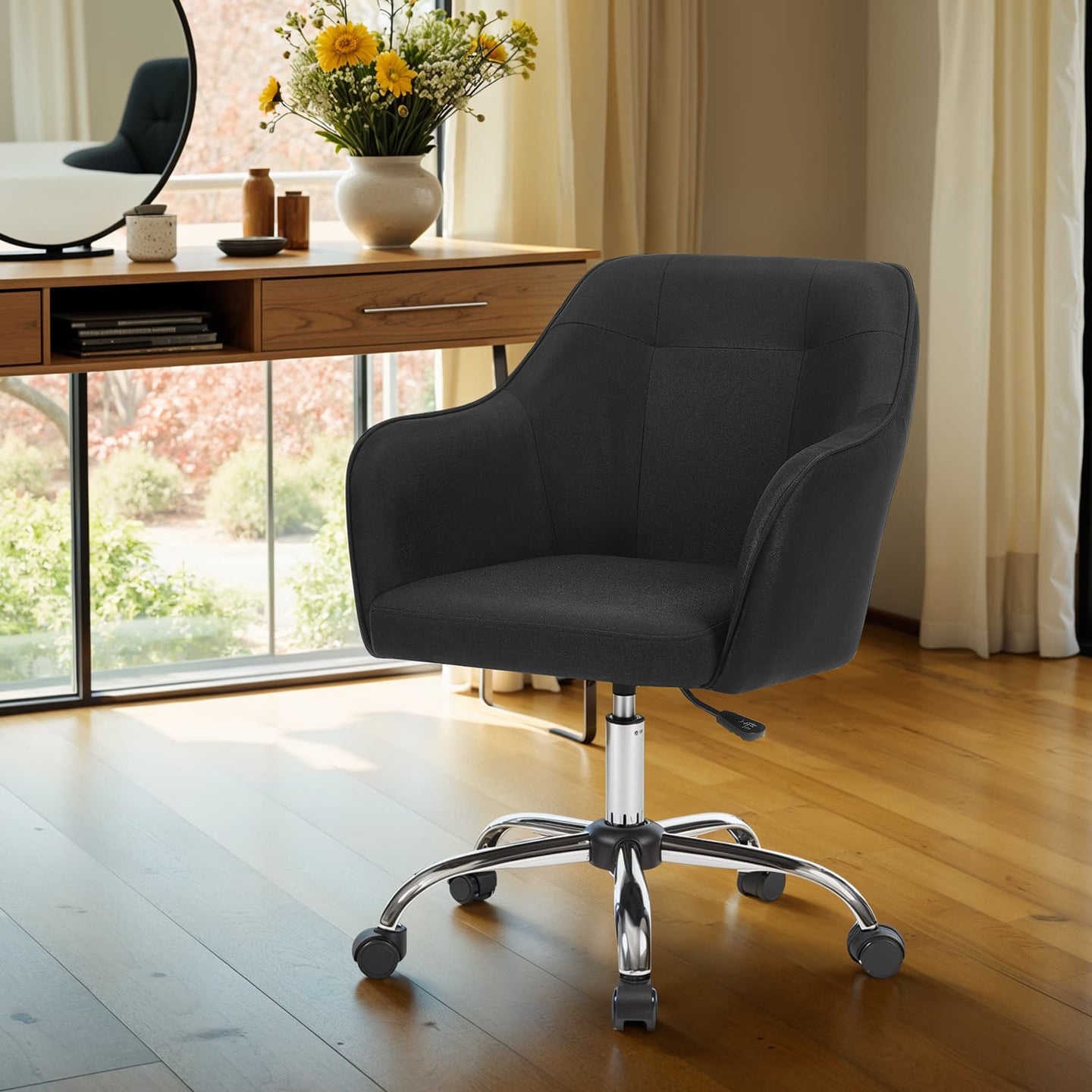 Office Chair - Cotton-Linen Fabric - Black - Adjustable Height
