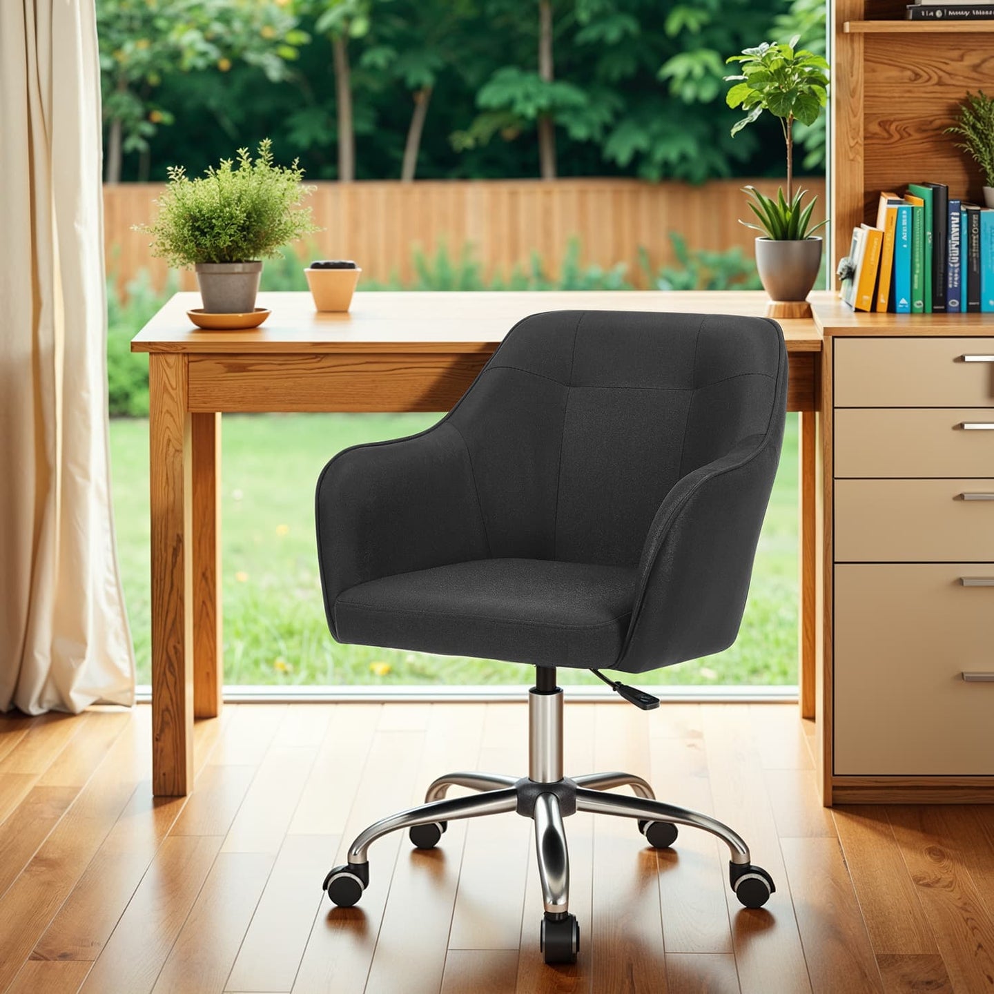 Office Chair - Cotton-Linen Fabric - Black - Adjustable Height