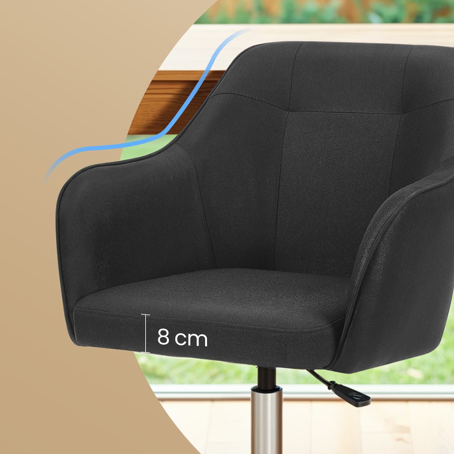 Office Chair - Cotton-Linen Fabric - Black - Adjustable Height