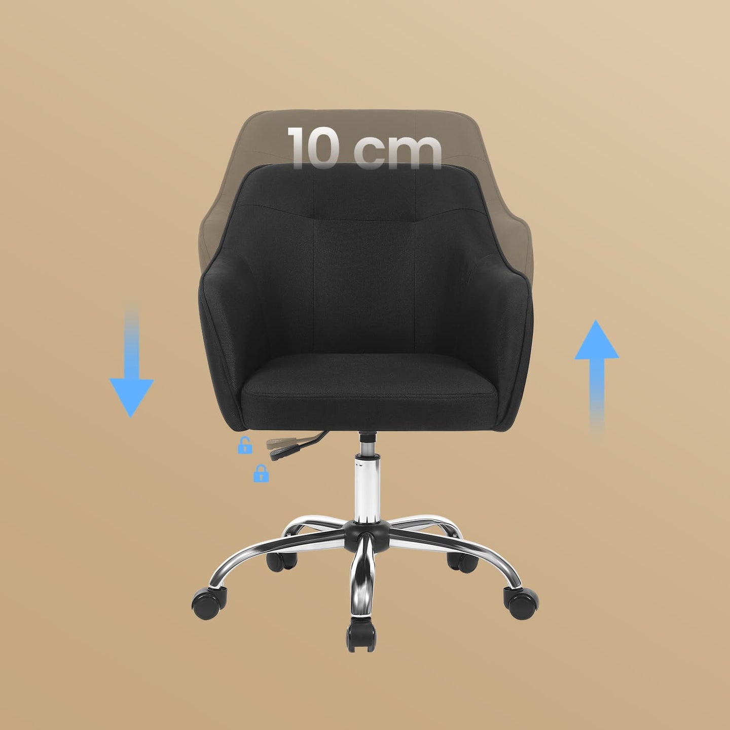 Office Chair - Cotton-Linen Fabric - Black - Adjustable Height
