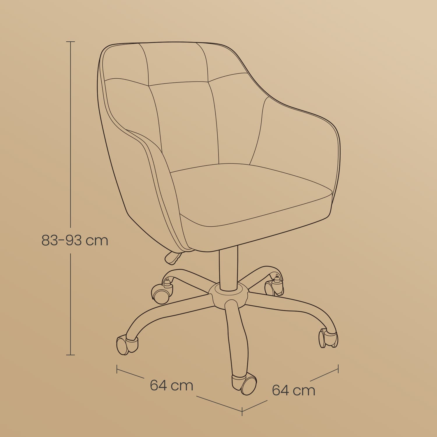 Office Chair - Cotton-Linen Fabric - Black - Adjustable Height