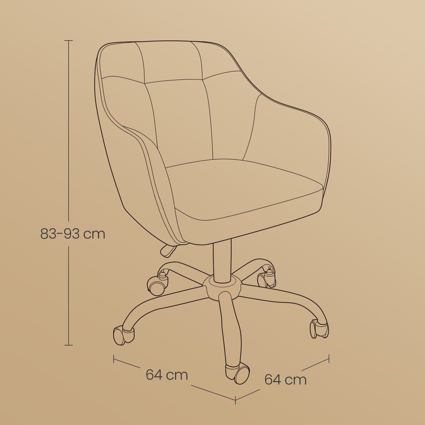 Office Chair - Cotton-Linen Fabric - Black - Adjustable Height
