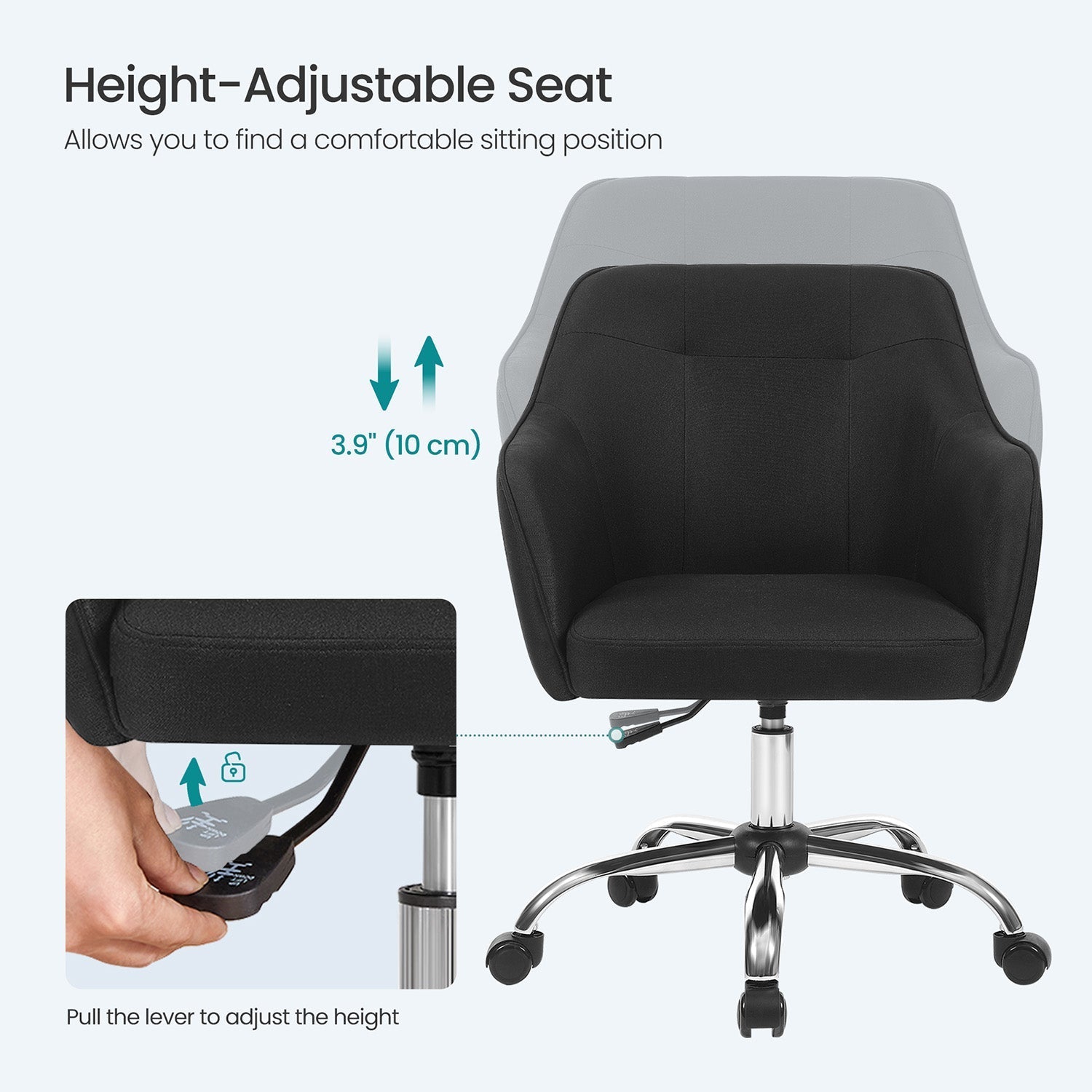 Office Chair - Linenette Fabric - Black - Ergonomic Swivel Design with Armrests