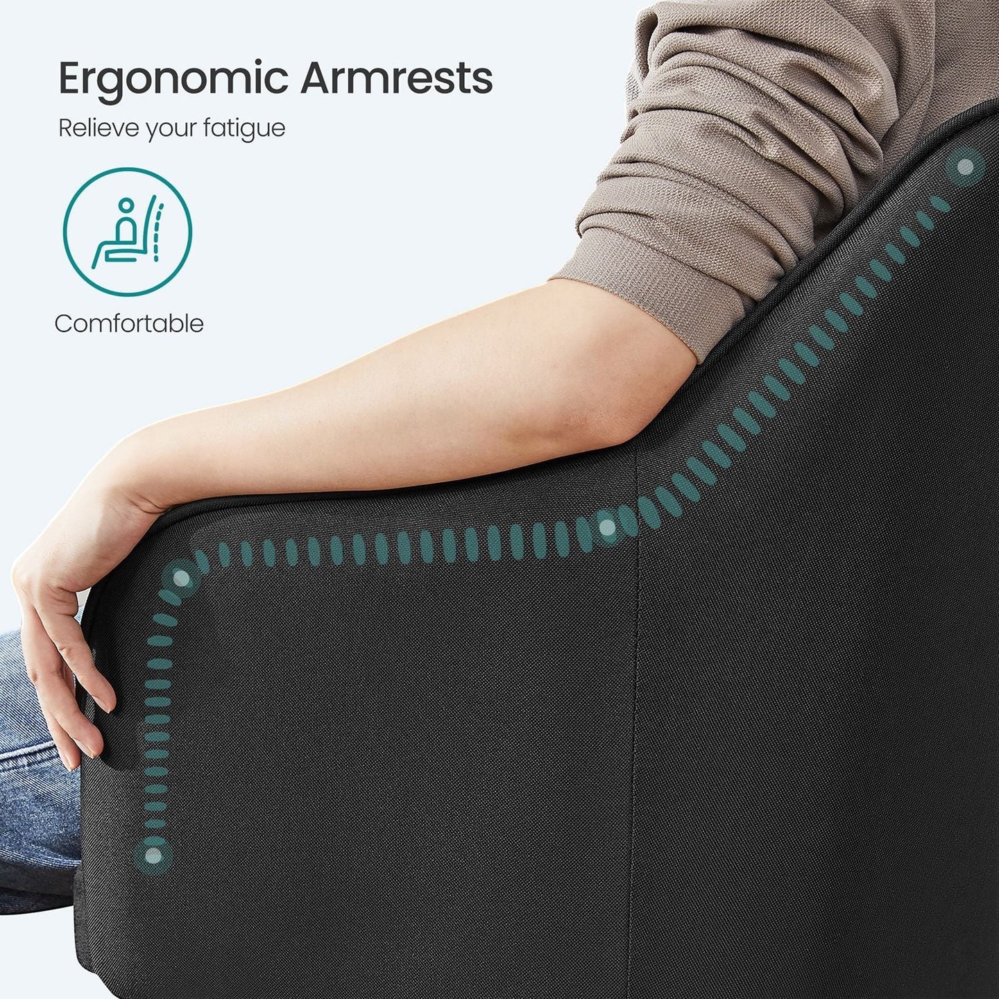 Office Chair - Linenette Fabric - Black - Ergonomic Swivel Design with Armrests