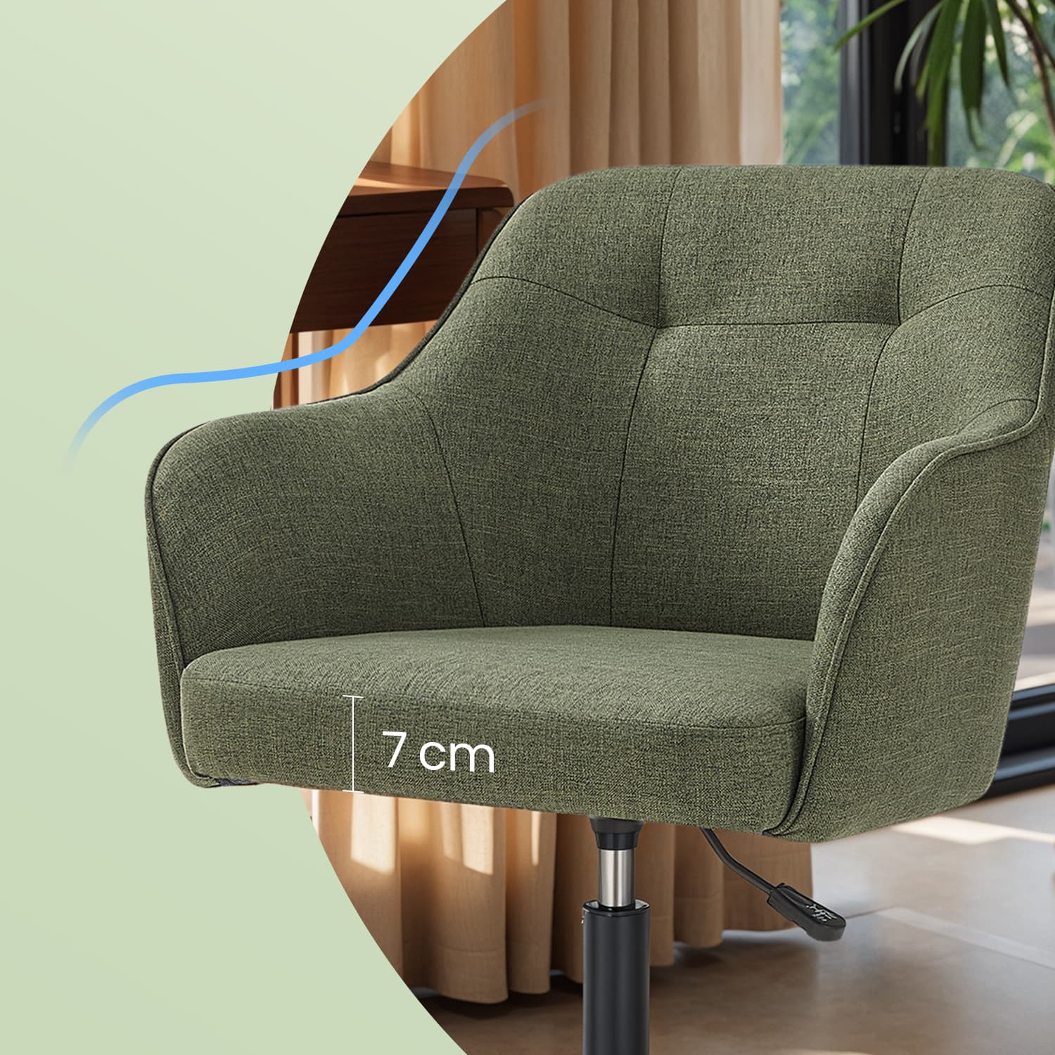 Desk Chair - Cotton-Linen Fabric - Green - Adjustable Height with Armrests