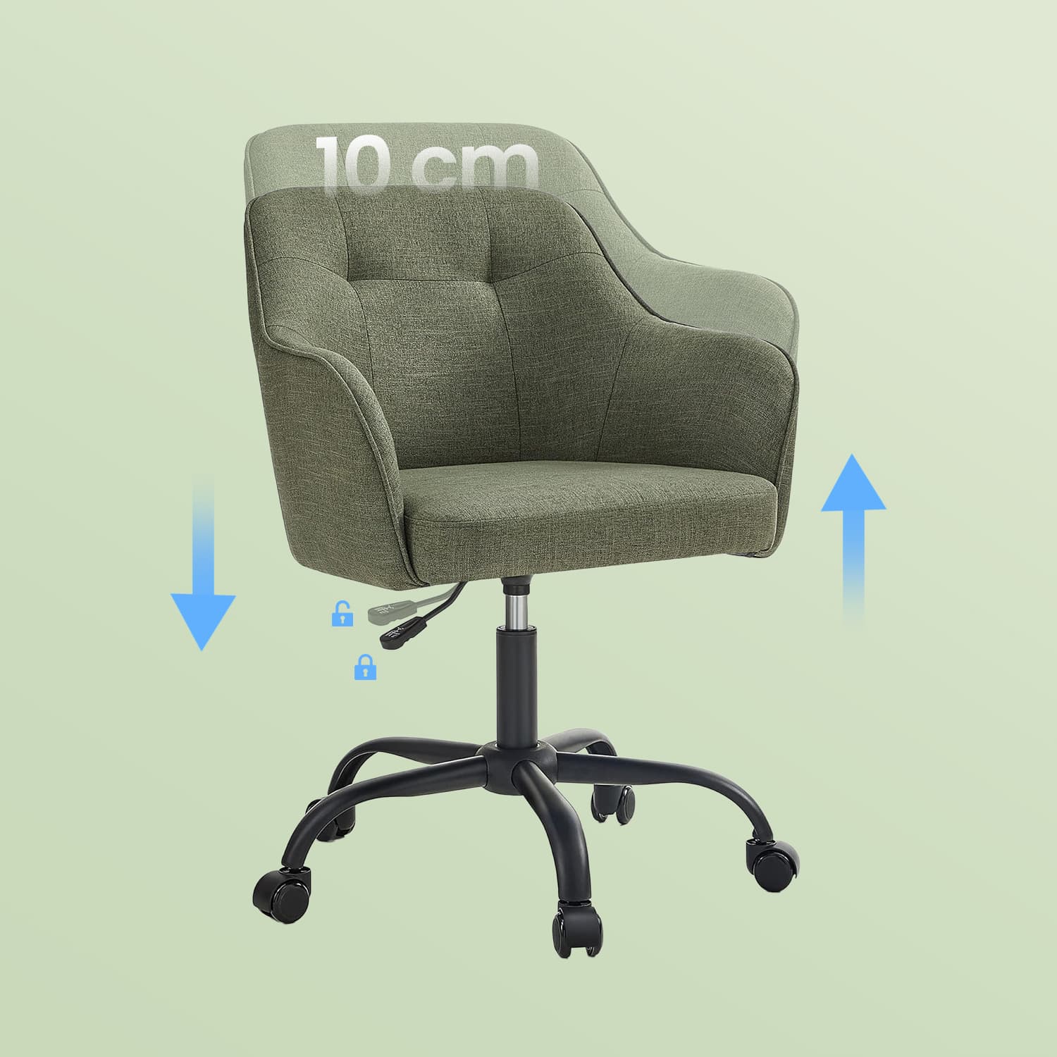 Desk Chair - Cotton-Linen Fabric - Green - Adjustable Height with Armrests