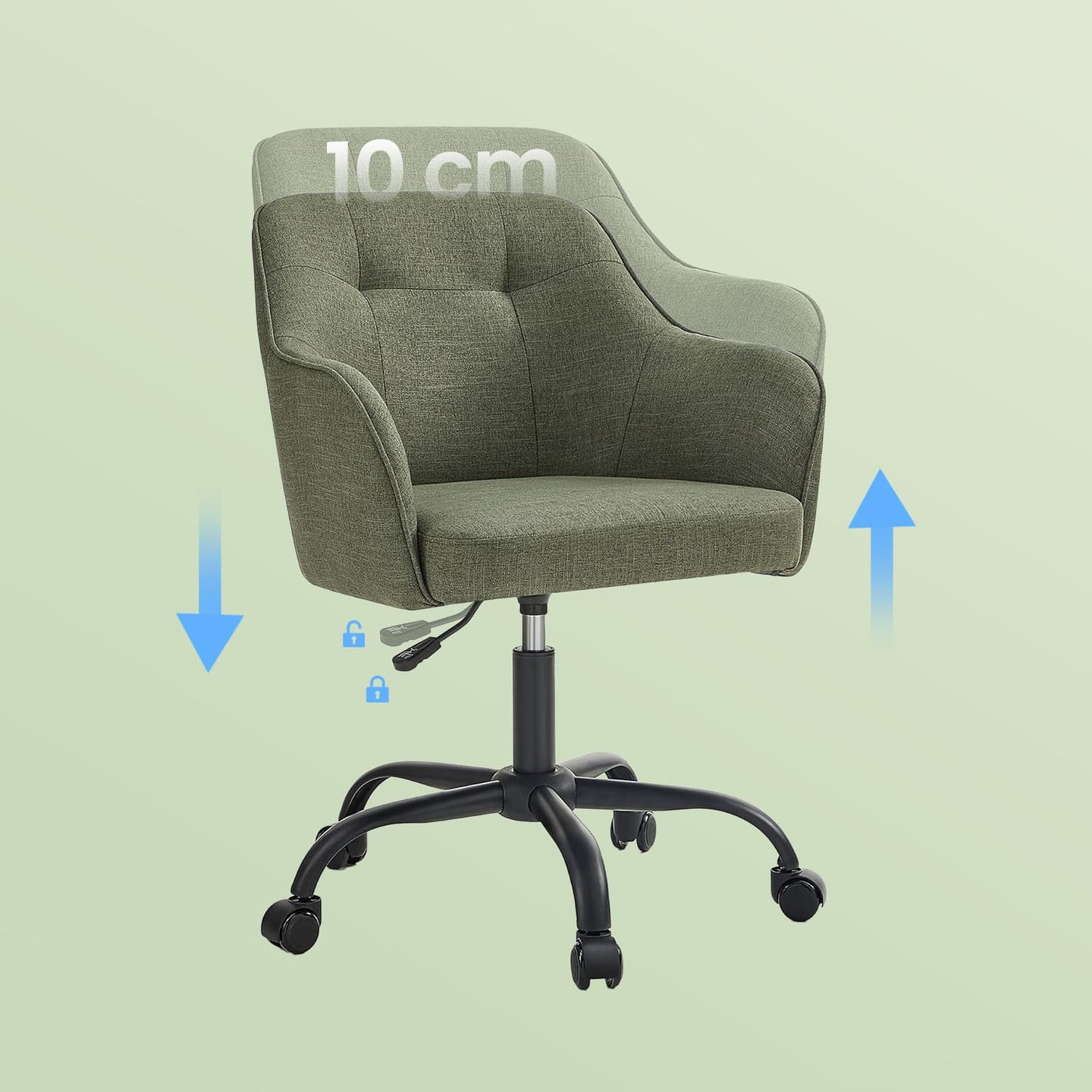 Desk Chair - Cotton-Linen Fabric - Green - Adjustable Height with Armrests
