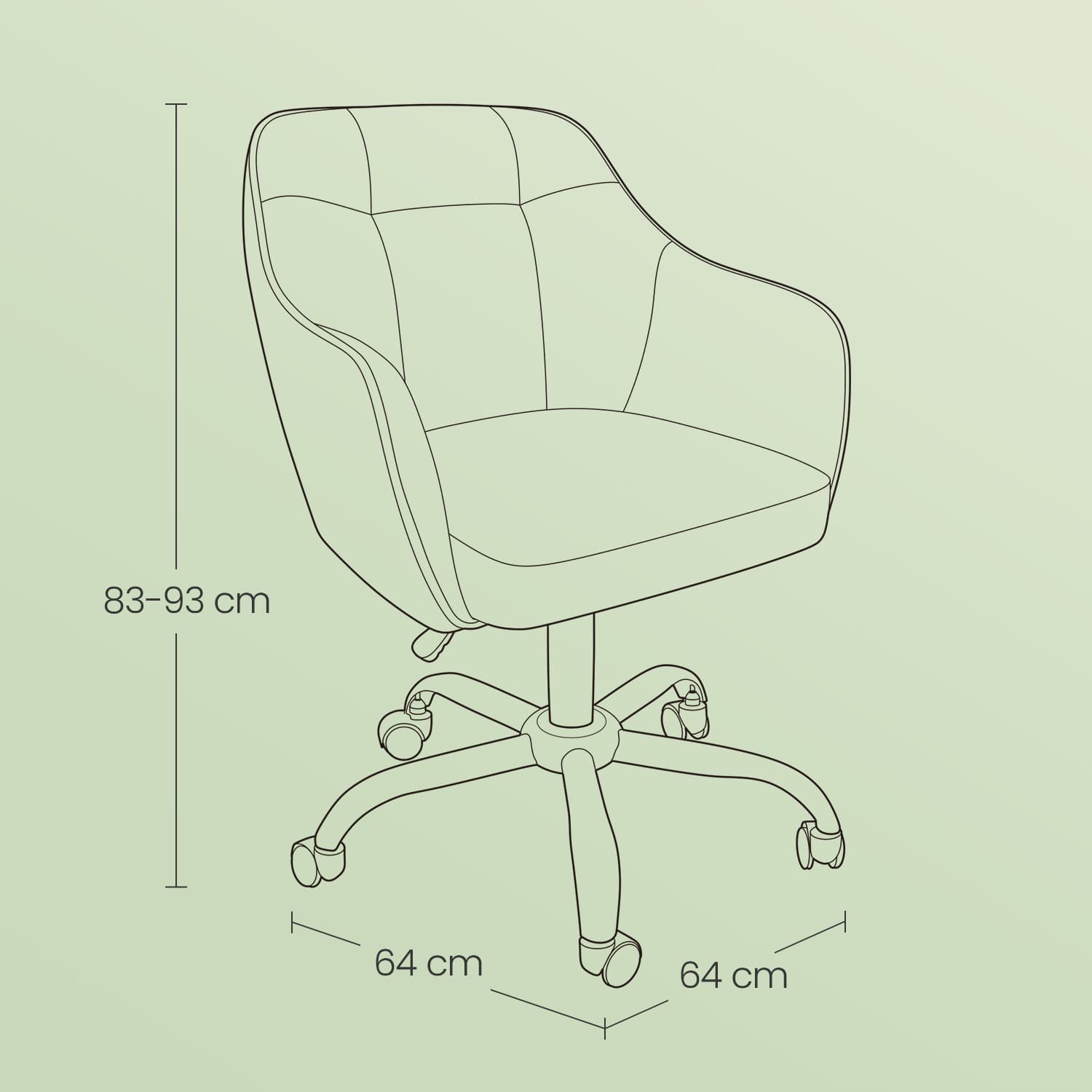 Desk Chair - Cotton-Linen Fabric - Green - Adjustable Height with Armrests