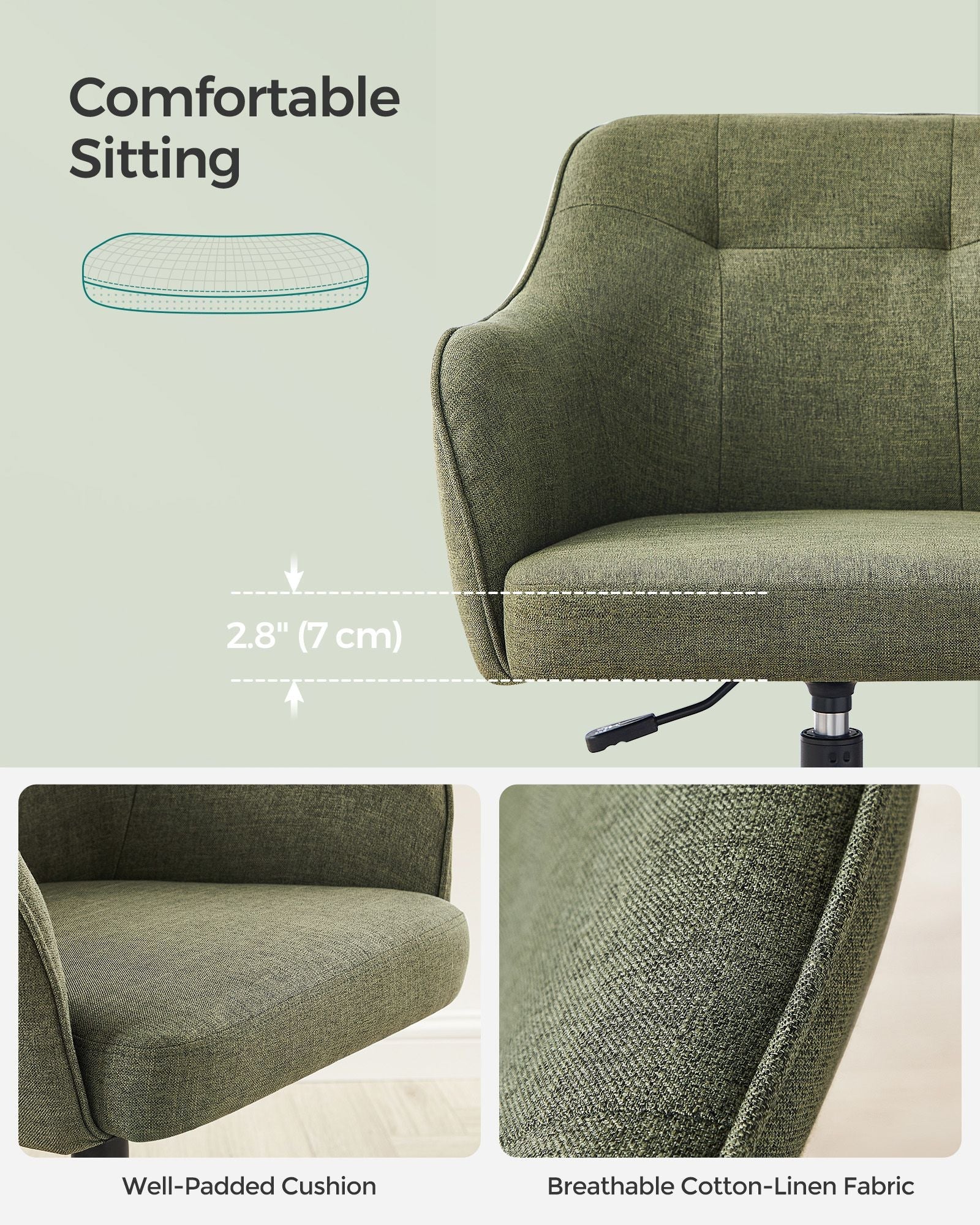 Office Chair - Linenette Fabric - Green - Ergonomic