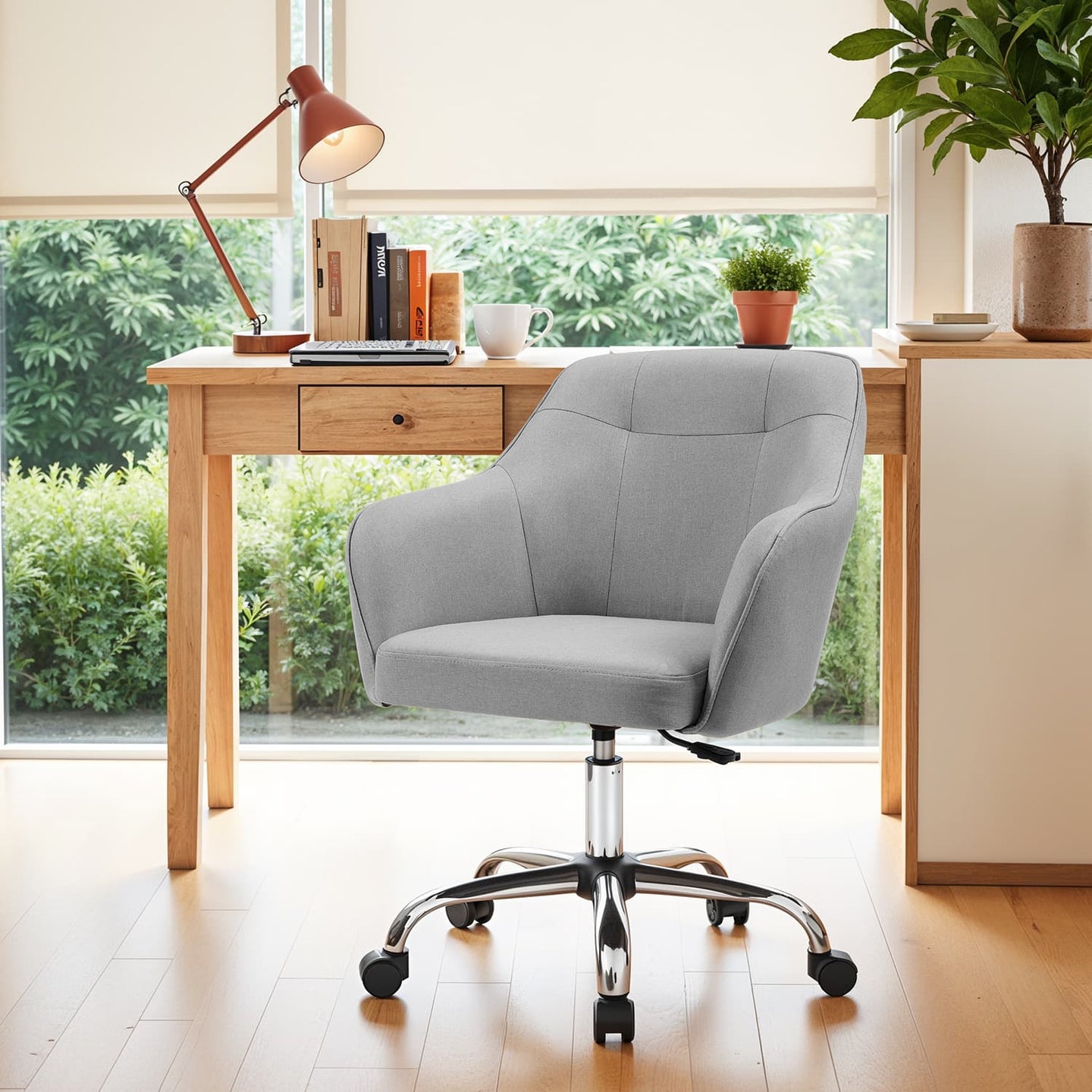 Adjustable Desk Chair - Cotton-Linen Fabric - Grey - Armrests and 110 kg Load Capacity