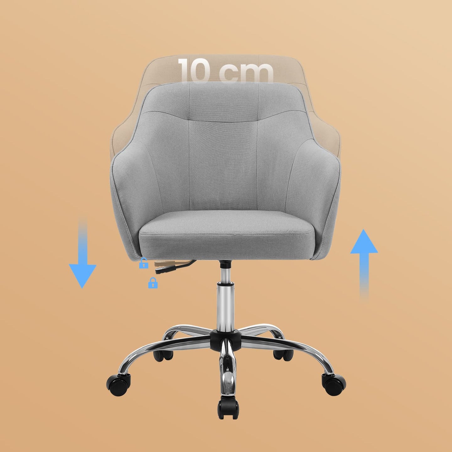 Adjustable Desk Chair - Cotton-Linen Fabric - Grey - Armrests and 110 kg Load Capacity