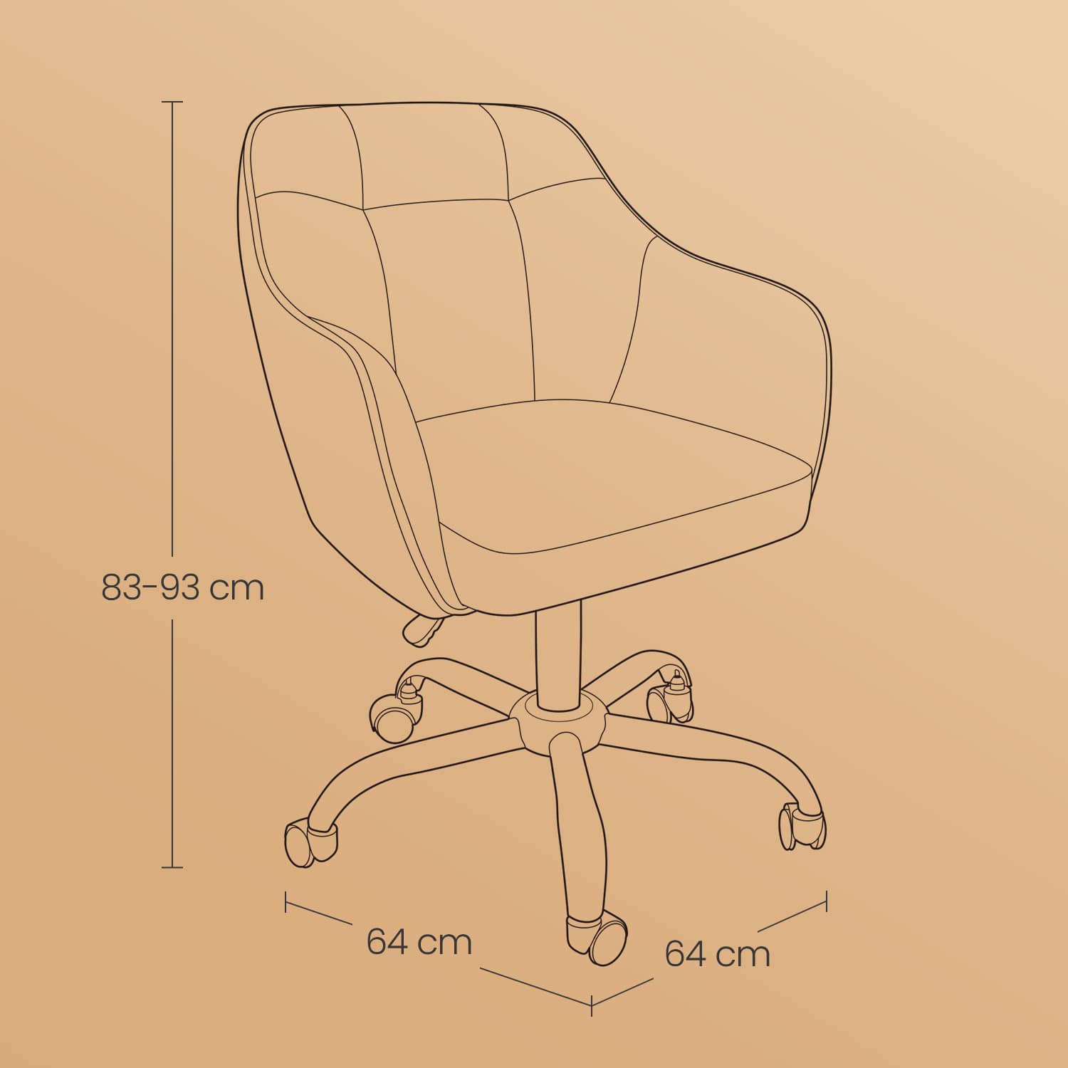 Adjustable Desk Chair - Cotton-Linen Fabric - Grey - Armrests and 110 kg Load Capacity