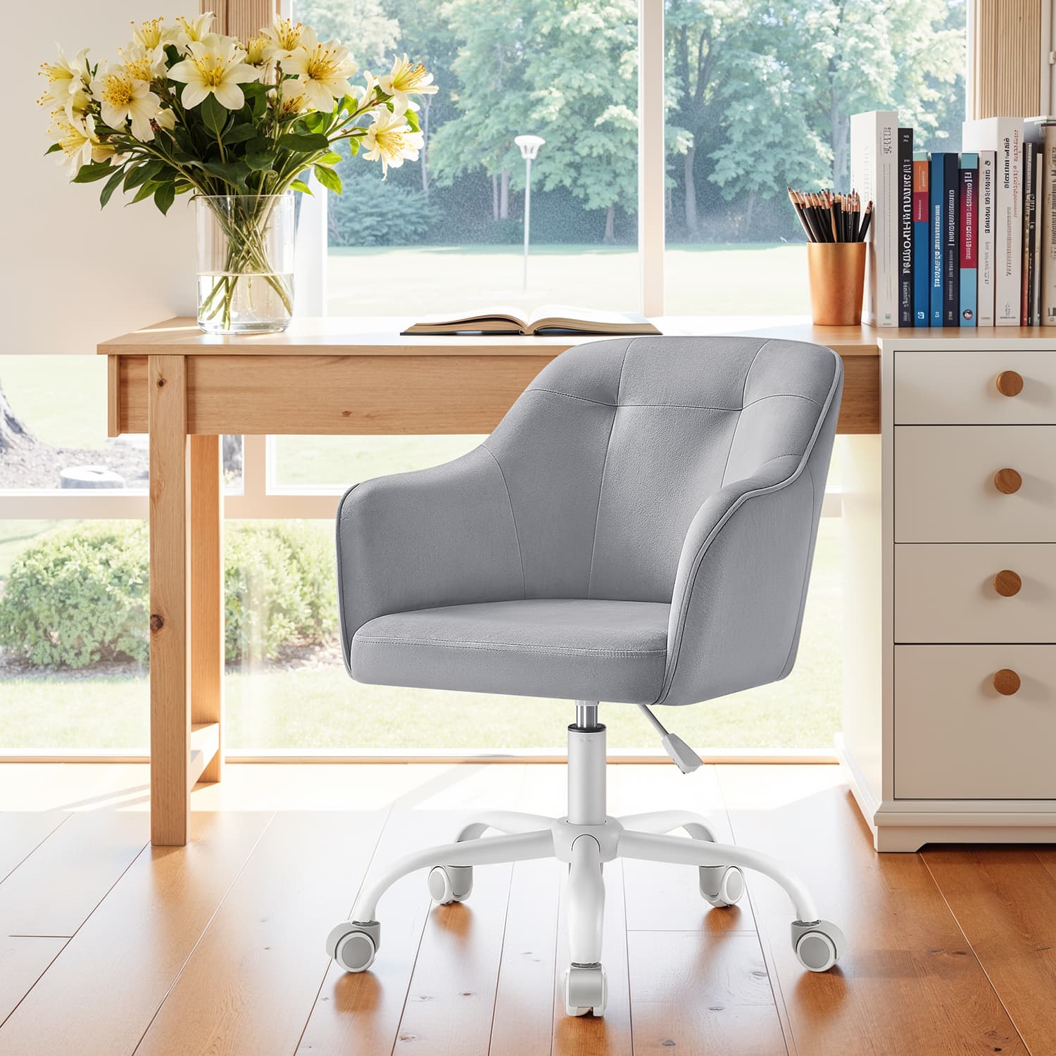 Office Chair - Cotton-Linen Fabric - Black - Adjustable Height