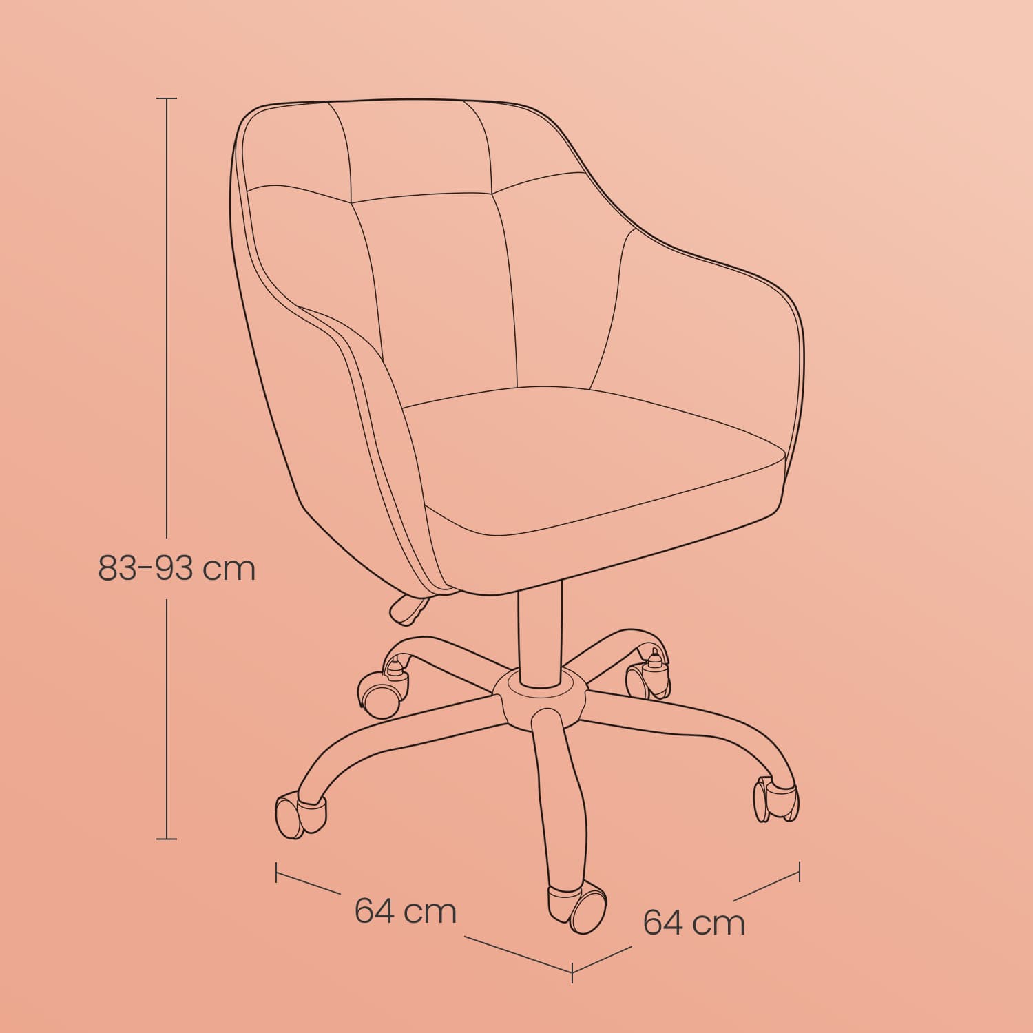 Office Chair - Cotton-Linen Fabric - Black - Adjustable Height