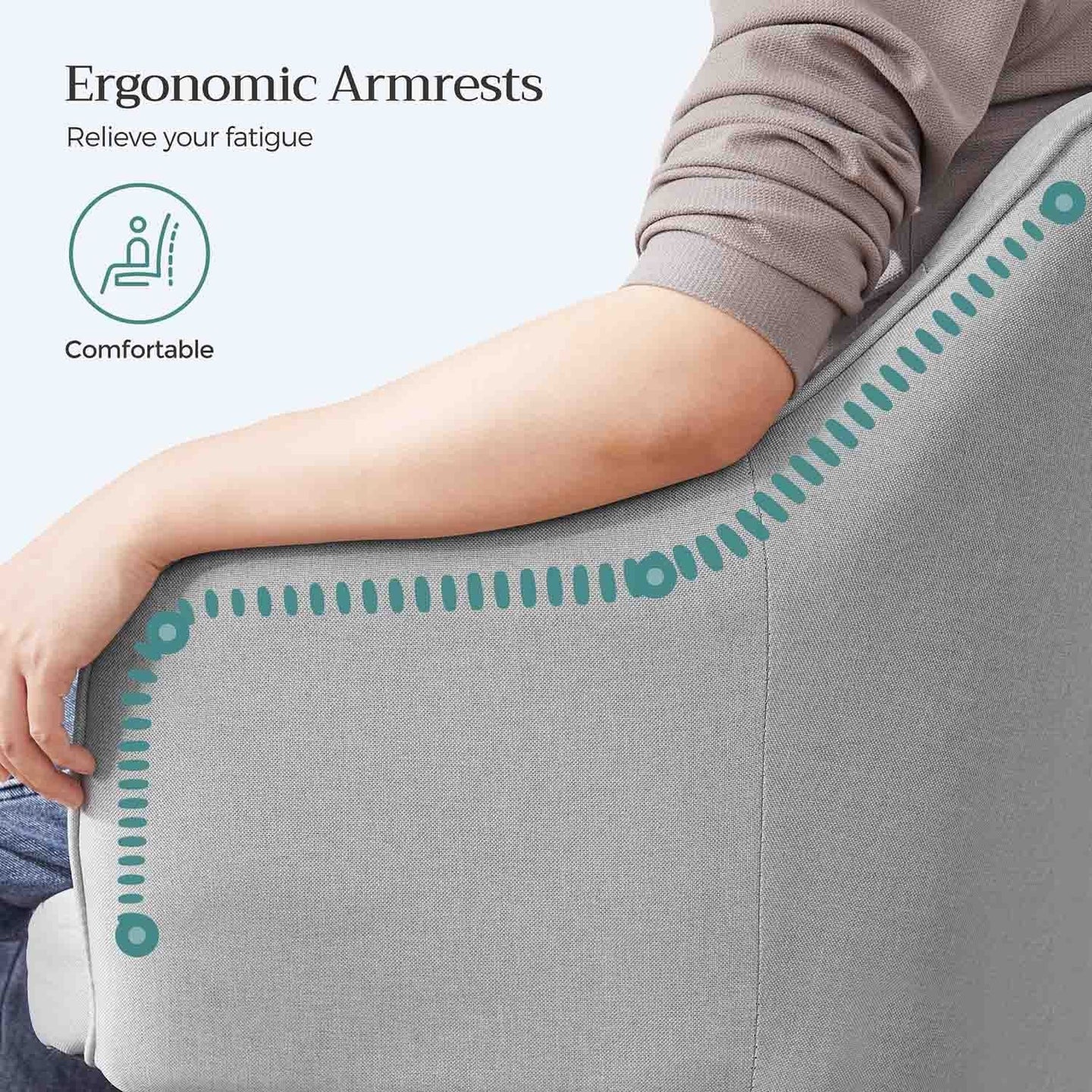 Office Chair - Linenette Fabric - Grey - Ergonomic Design with Adjustable Height and Armrests
