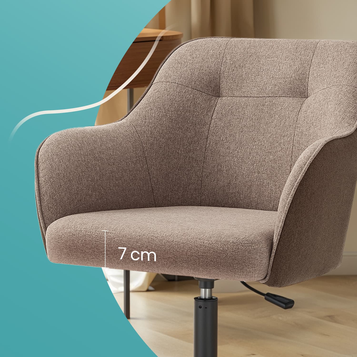 Office Chair - Cotton-Linen Fabric - Brown - Adjustable Height with Armrests