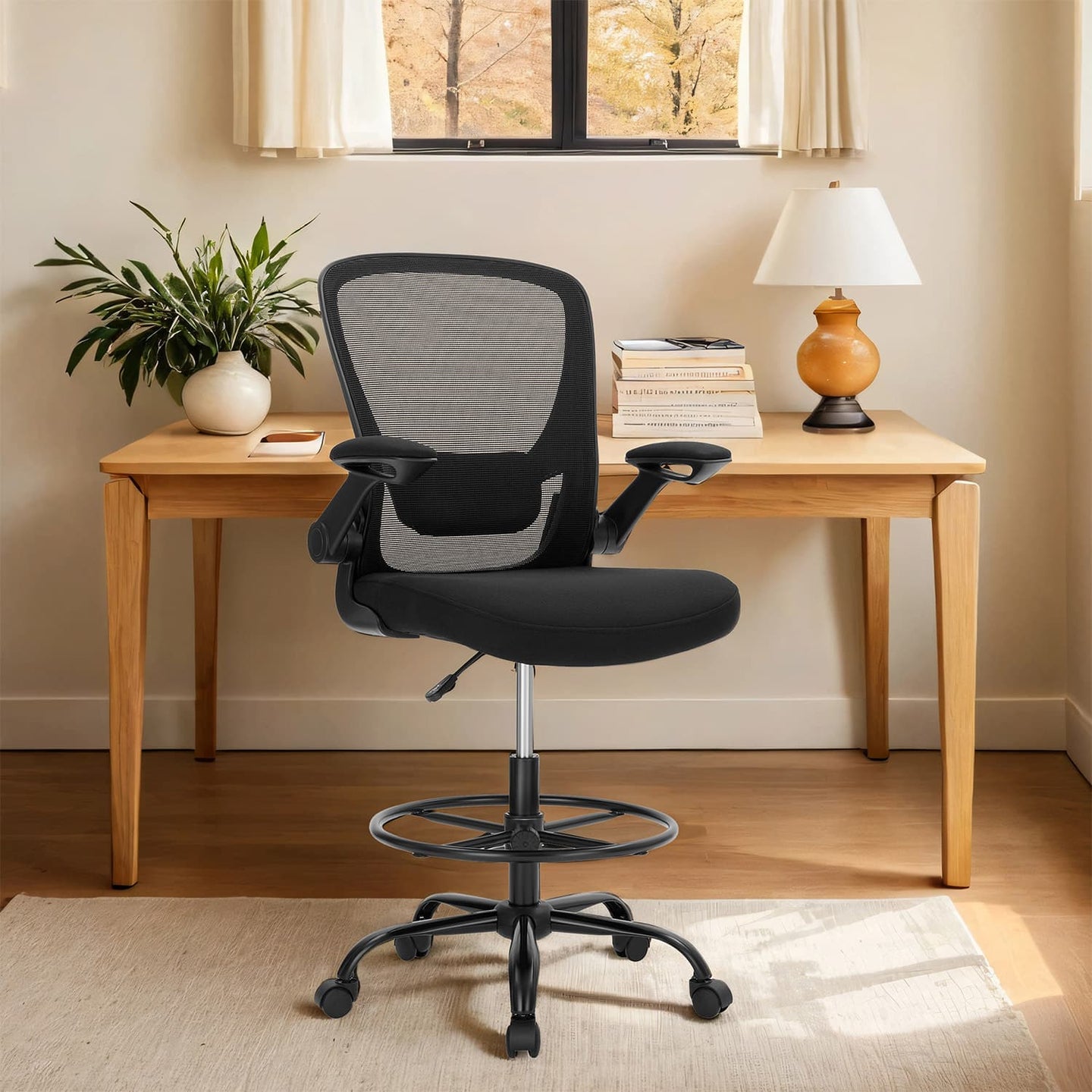 Ergonomic Mesh Office Chair - Black - Adjustable Lumbar Support and Flip-up Armrests
