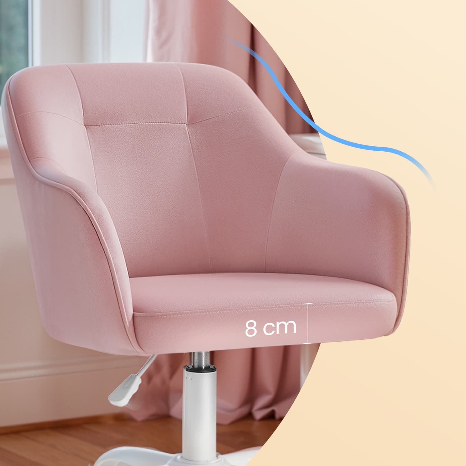 Office Chair - Cotton-Linen Fabric - Pink - Adjustable Height with Armrests