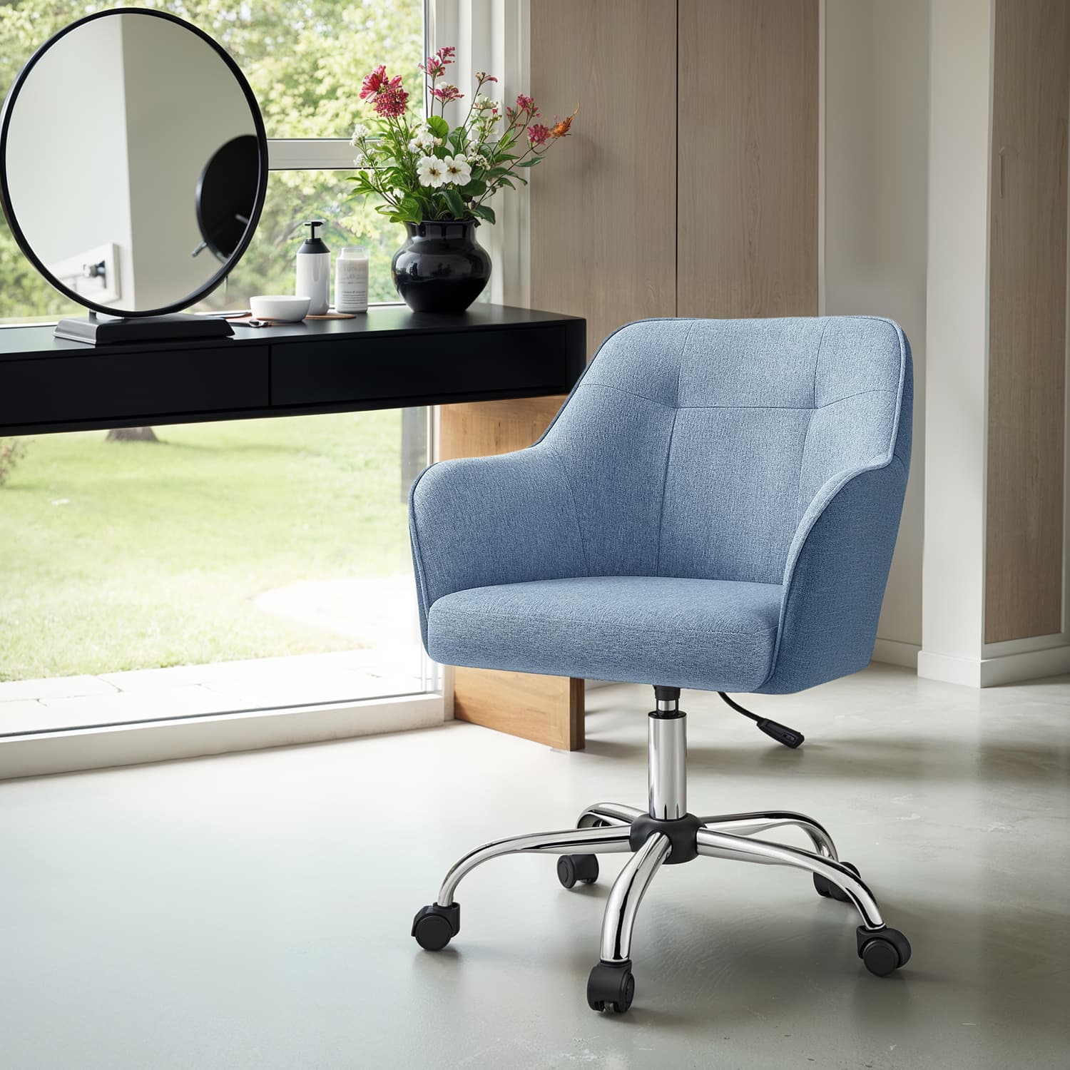 Office Chair - Cotton-Linen Fabric - Brown - Adjustable Height with Armrests