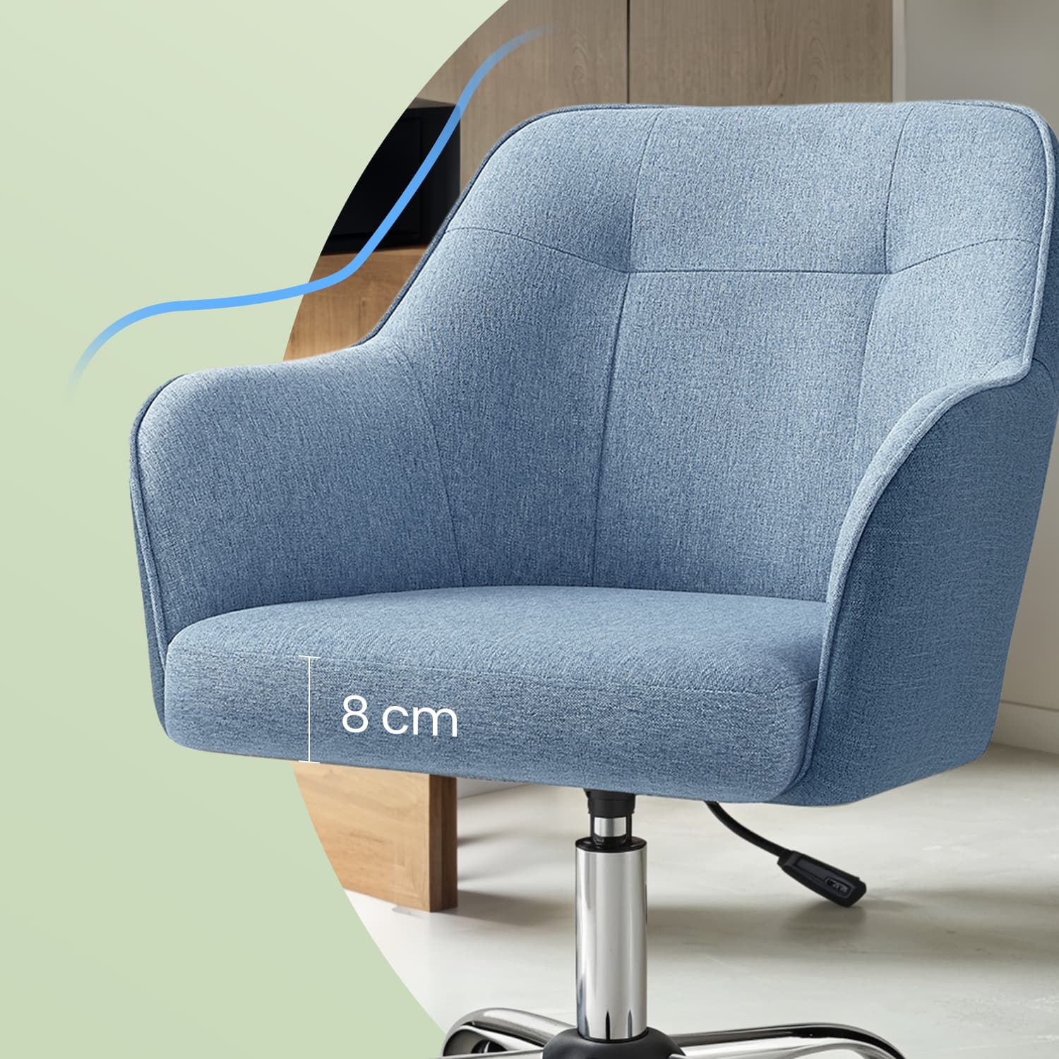 Office Chair - Cotton-Linen Fabric - Blue - Adjustable Height with Armrests